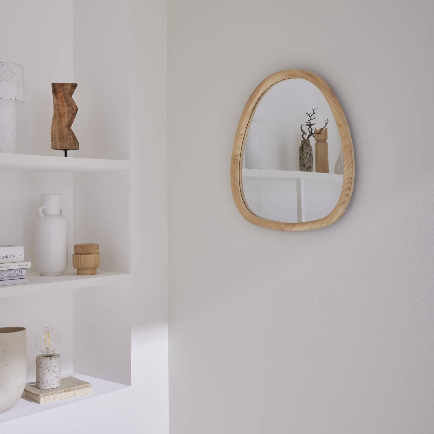 Specchio in legno di abete, 55cm, Marrone naturale