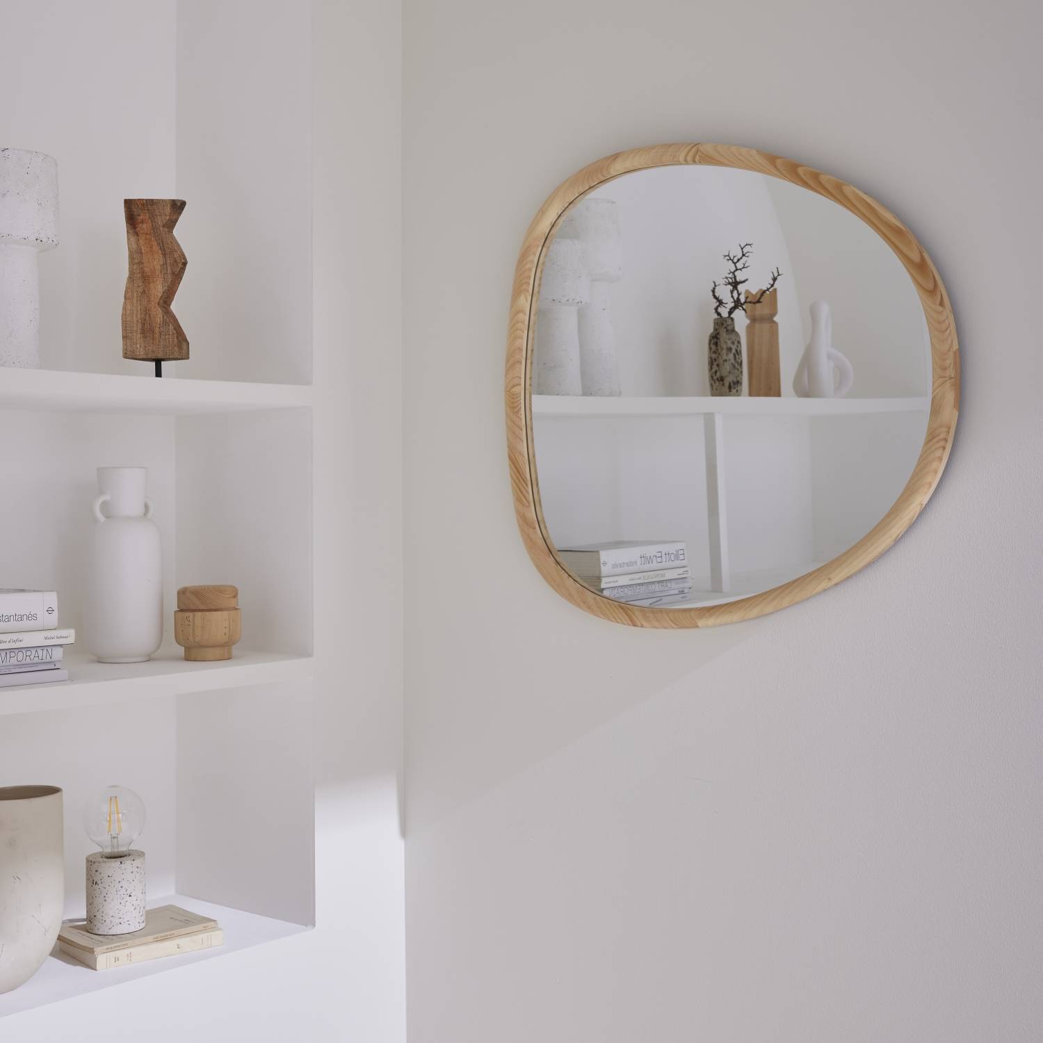 Specchio in legno di abete, 75cm, Marrone naturale