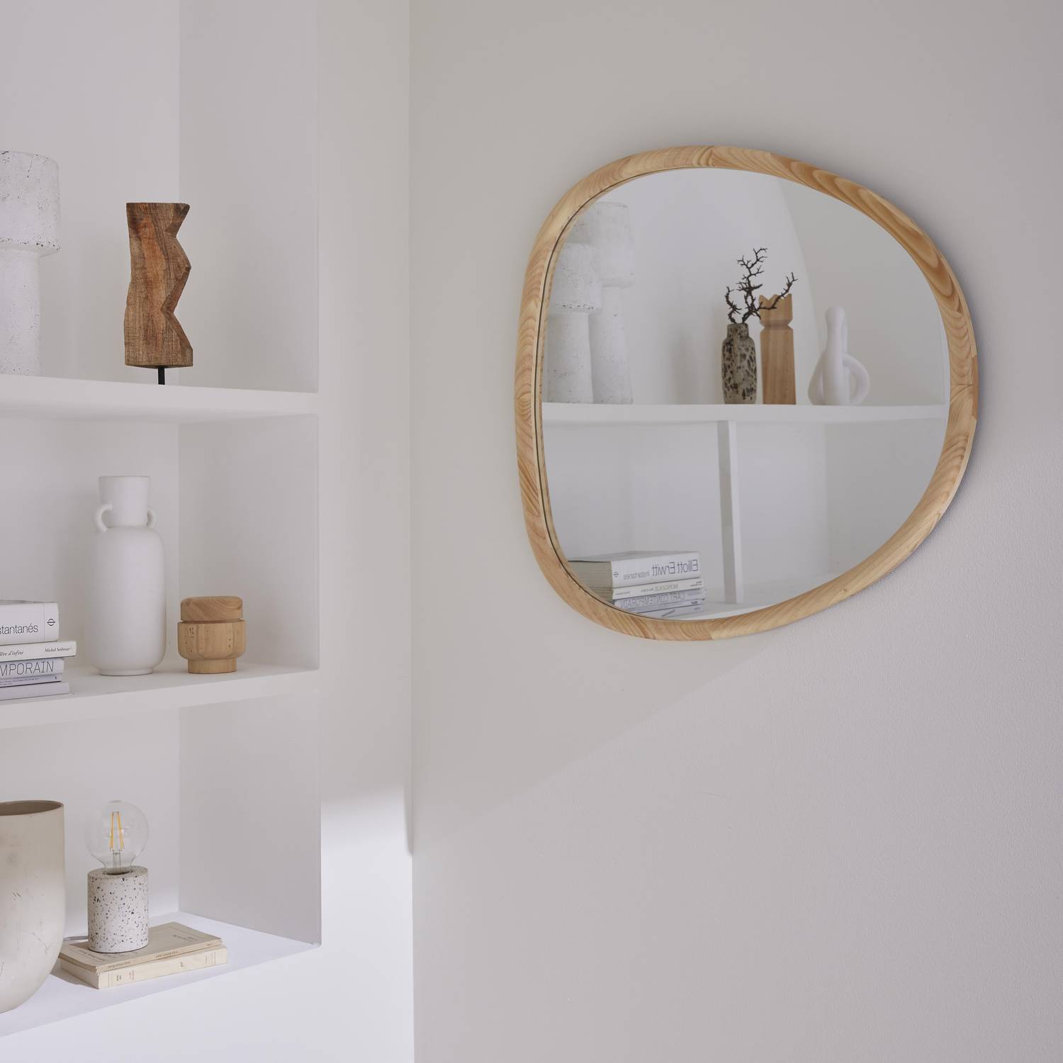 Spiegel van organisch dennenhout, 75cm natuurlijke houtkleur, Charlie, L 75 x B 70 x D 3cm Photo1