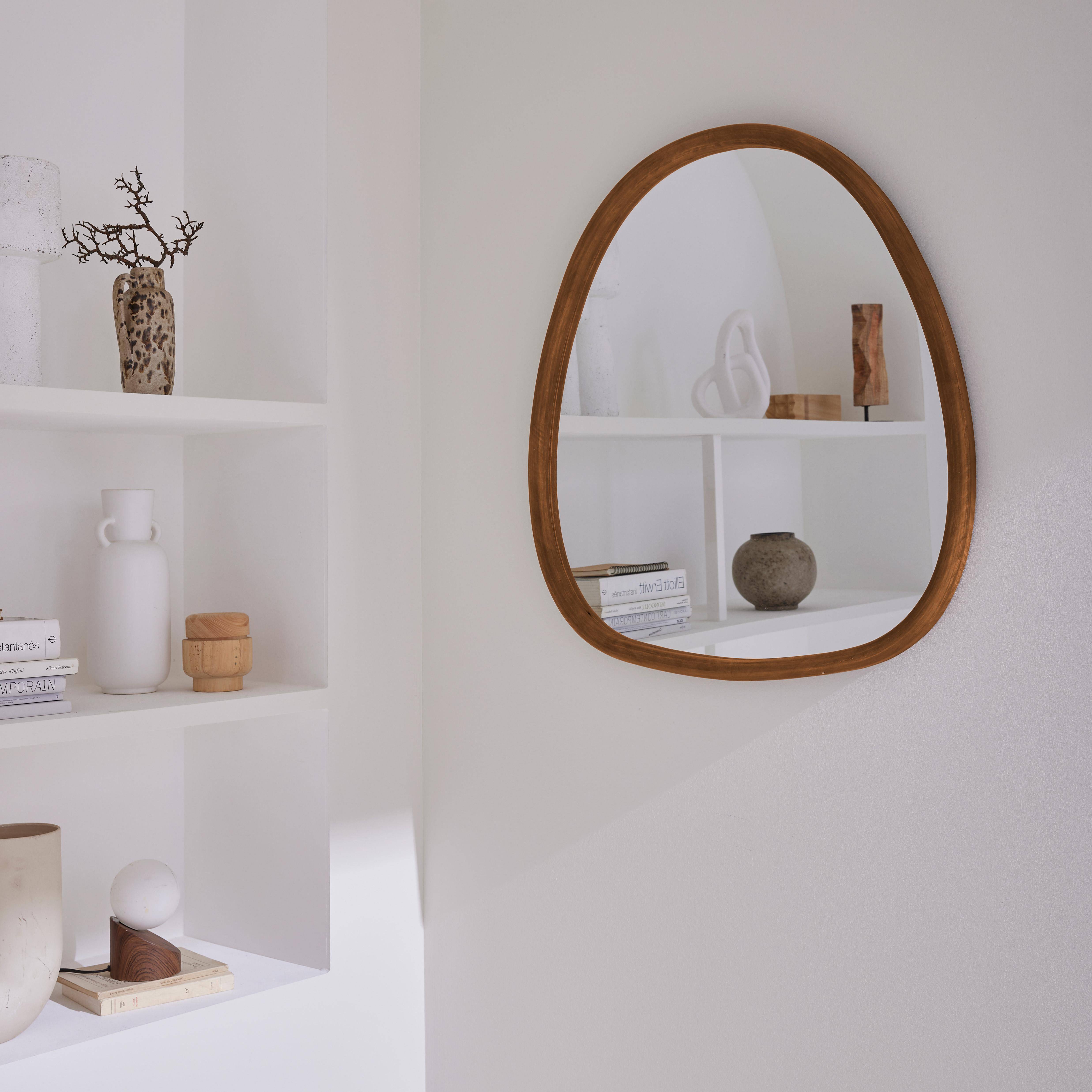 75cm oval wooden mirror, Charlie, Walnut, 70x3x75 cm Photo1