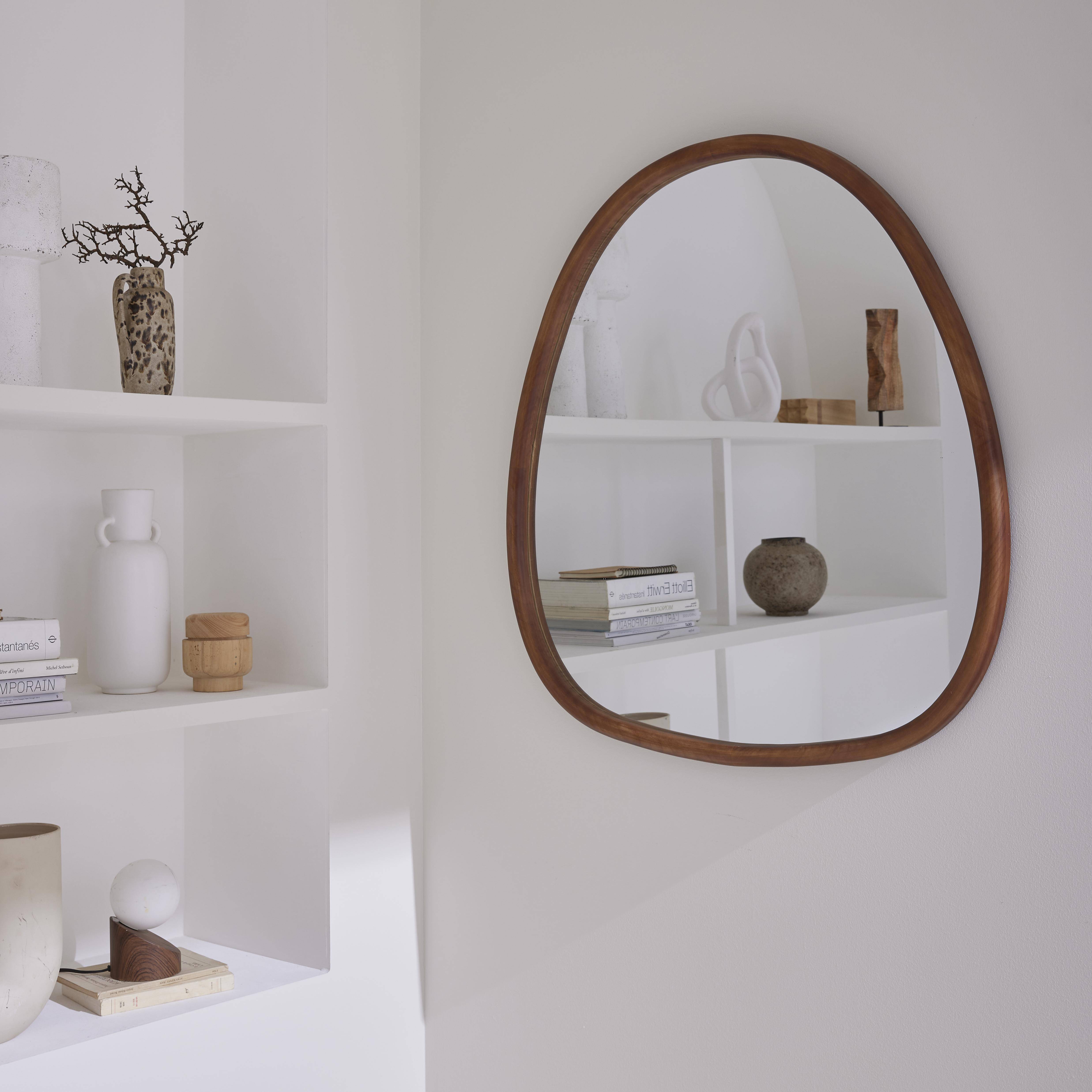 Miroir organique en bois de sapin 85cm couleur noyer CHARLIE  L 85 x l 79 x E 3cm,sweeek,Photo1