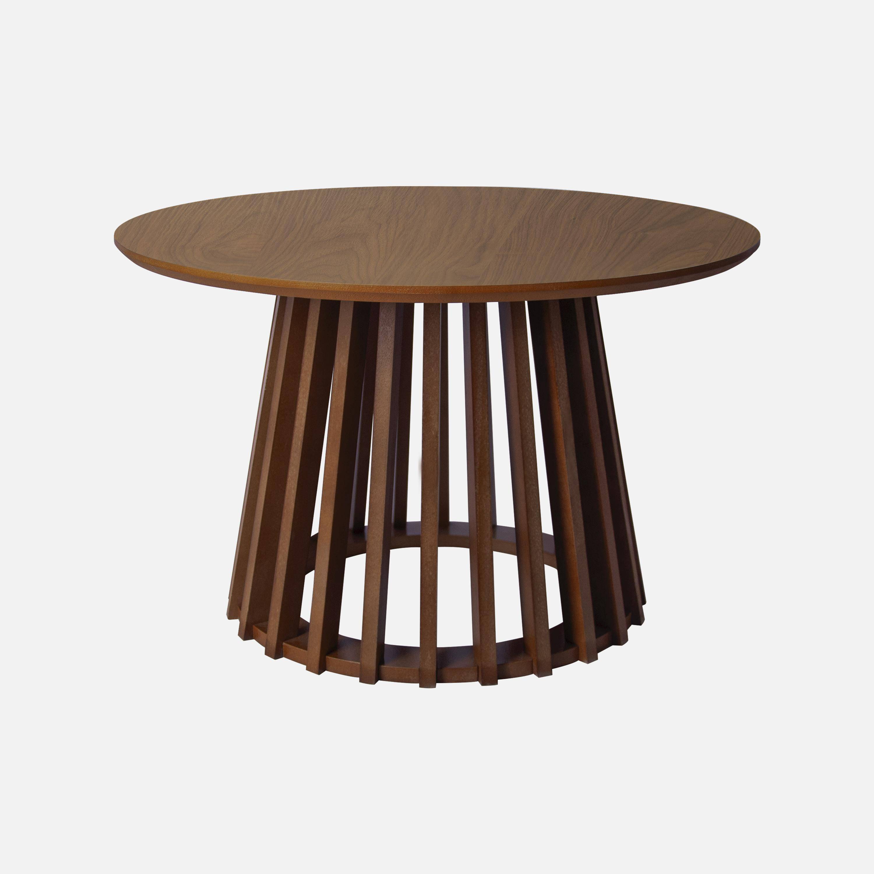 Set van 2 ronde salontafels, walnoothoutkleurig tafelblad en dennenhouten poten, Ø40cm en Ø60cm Photo2