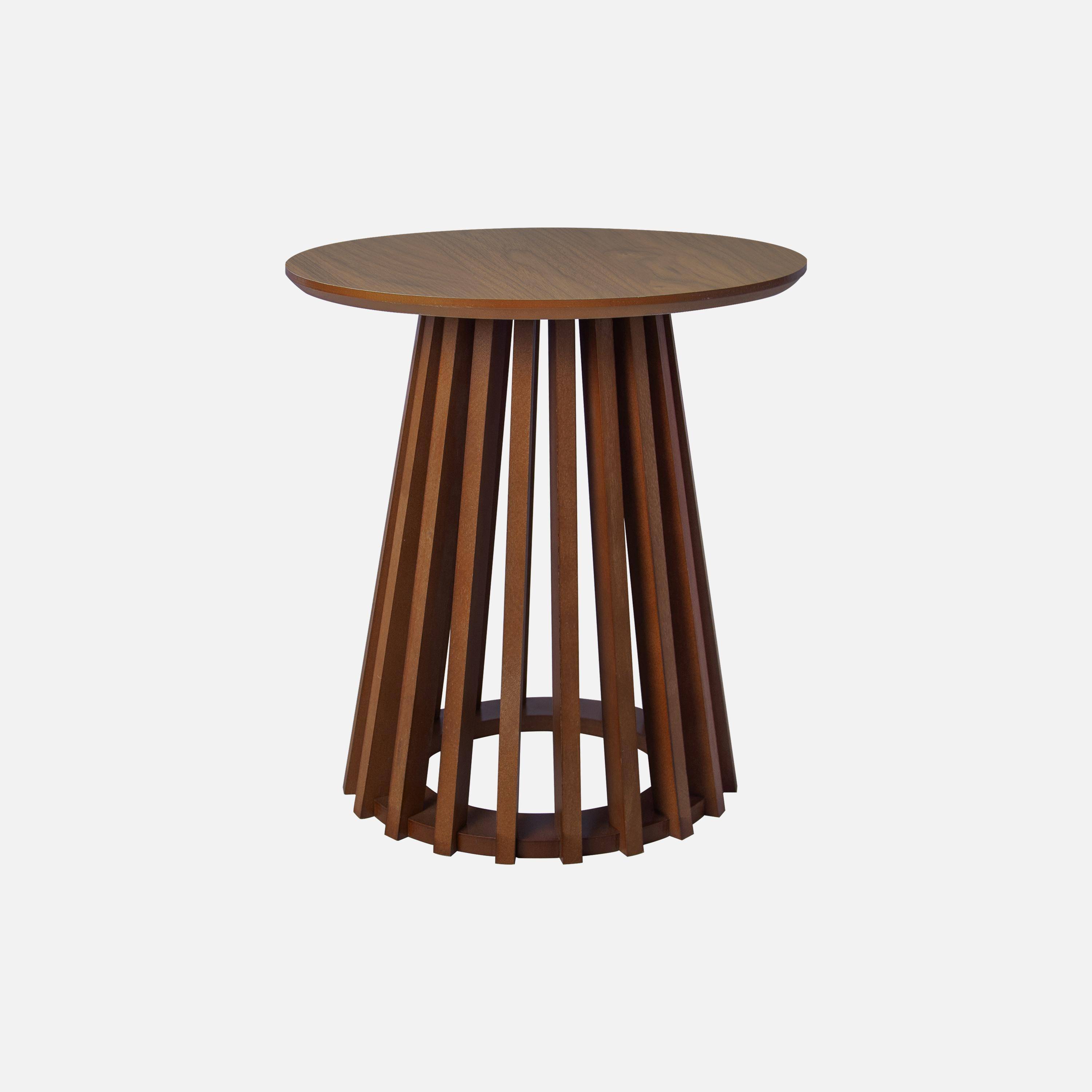 Lote de 2 mesas de centro redondas con tablero efecto madera de nogal y patas de abeto, 40cm y 60cm Photo3