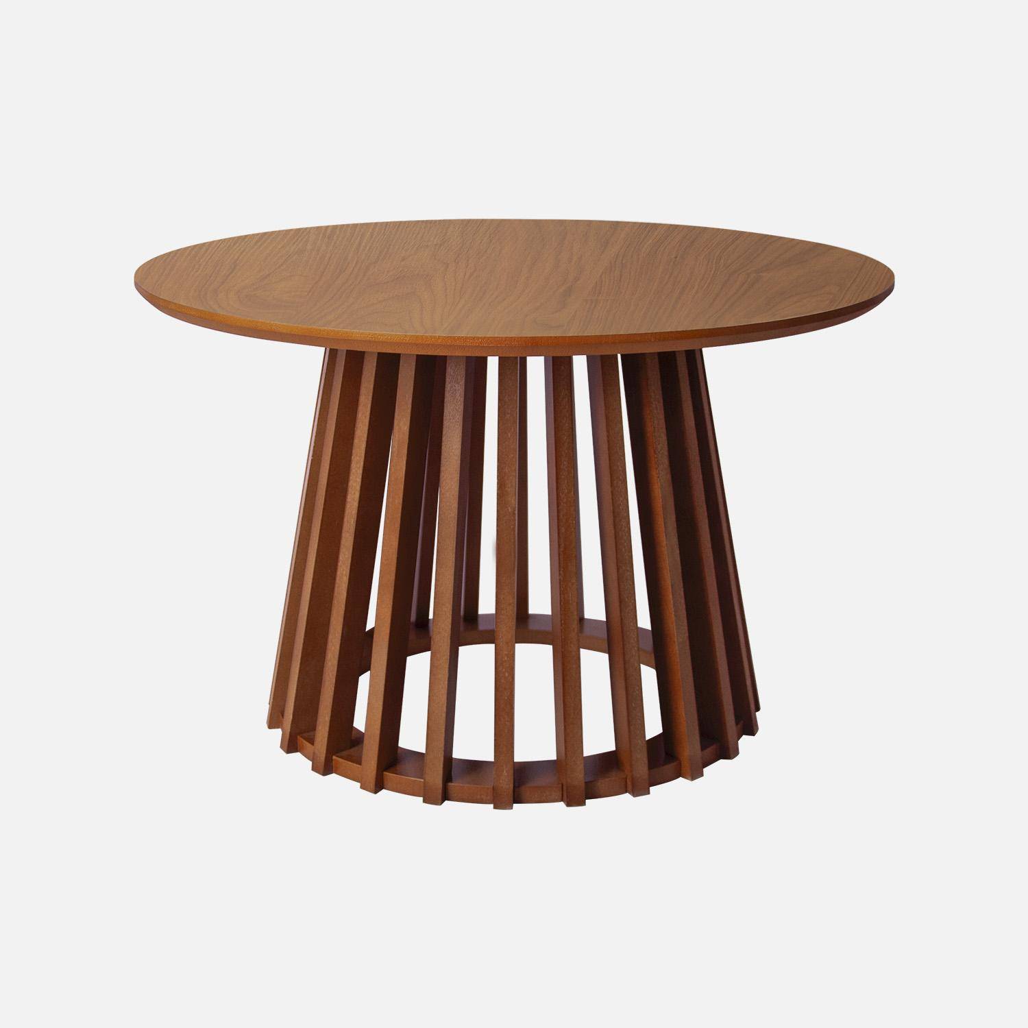 Set van 2 ronde salontafels, walnoothoutkleurig tafelblad en dennenhouten poten, Ø40cm en Ø60cm Photo4