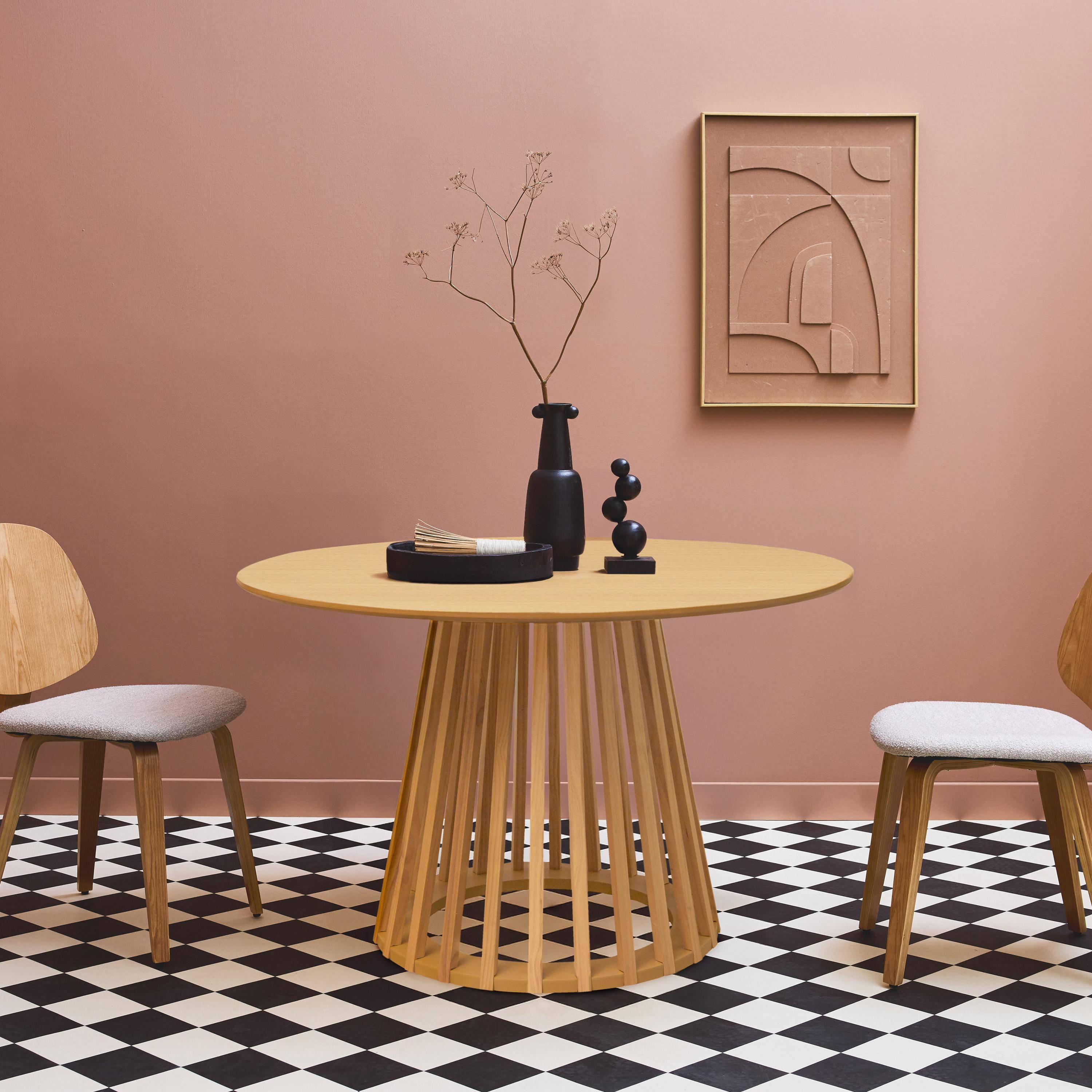 Eettafel met eikenhoutkleur, dennenhouten poten, 4 zitplaatsen, Ø120cm Photo1