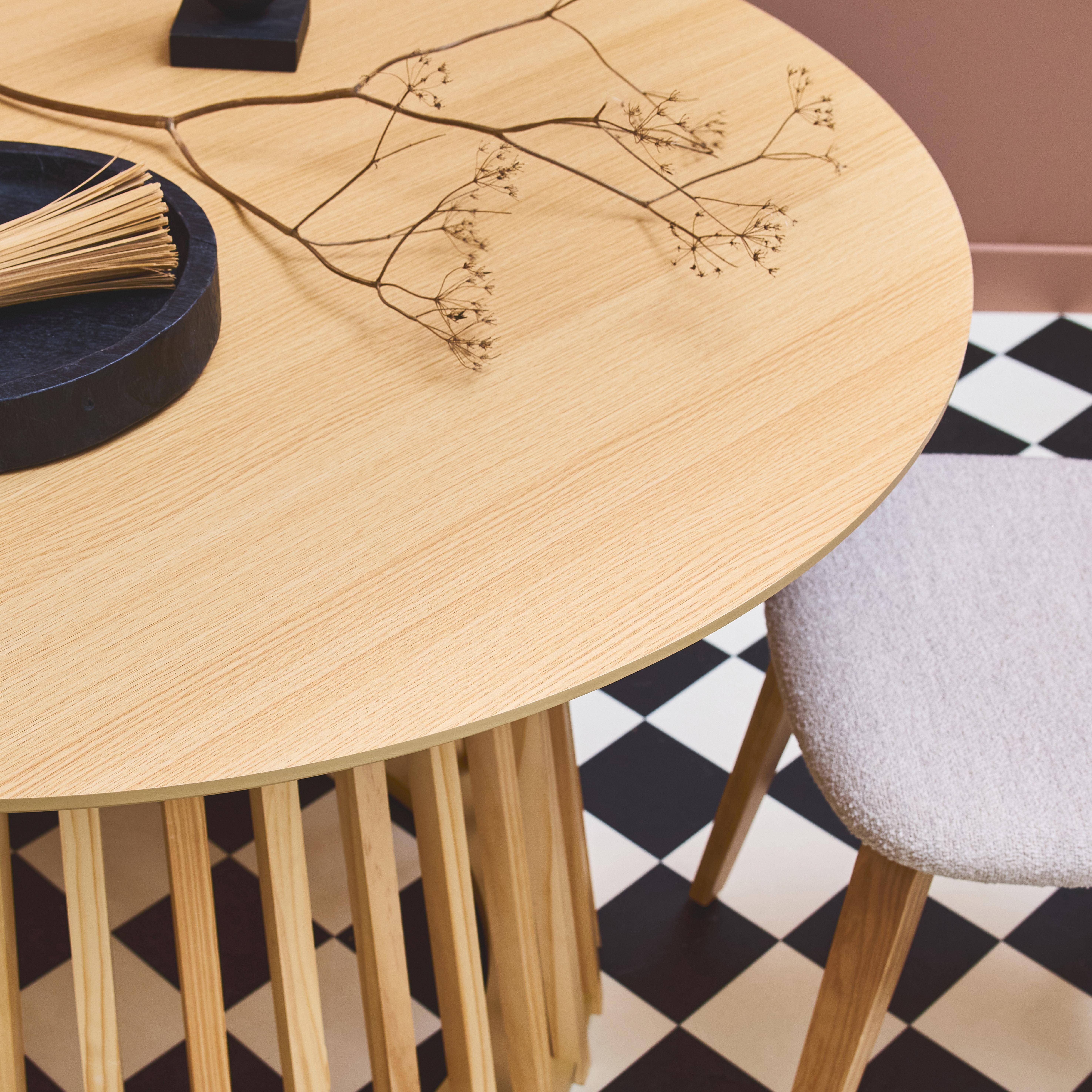 Eettafel met eikenhoutkleur, dennenhouten poten, 4 zitplaatsen, Ø120cm Photo2