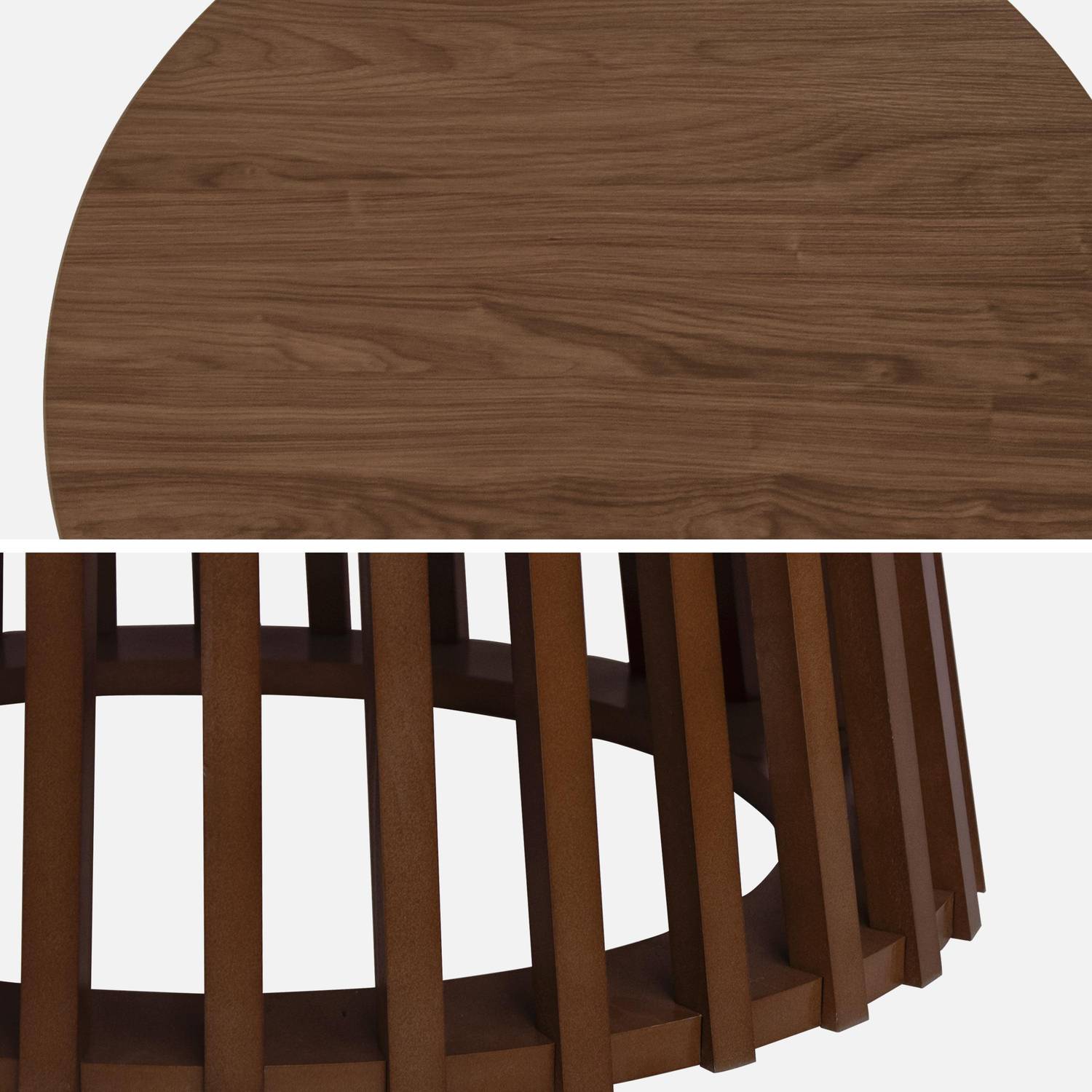 Eettafel met walnootkleurig houteffect, sparrenhouten poten, 4 zitplaatsen, Ø120cm Photo2
