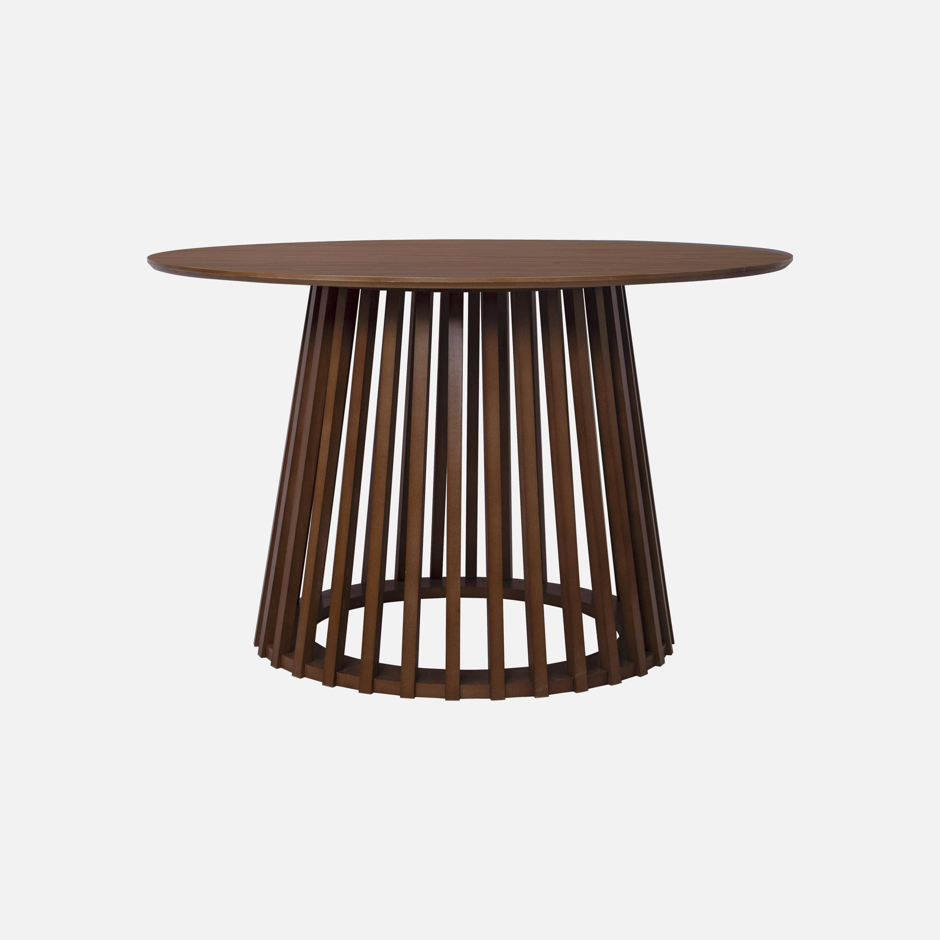 Eettafel met walnootkleurig houteffect, sparrenhouten poten, 4 zitplaatsen, Ø120cm,sweeek,Photo1