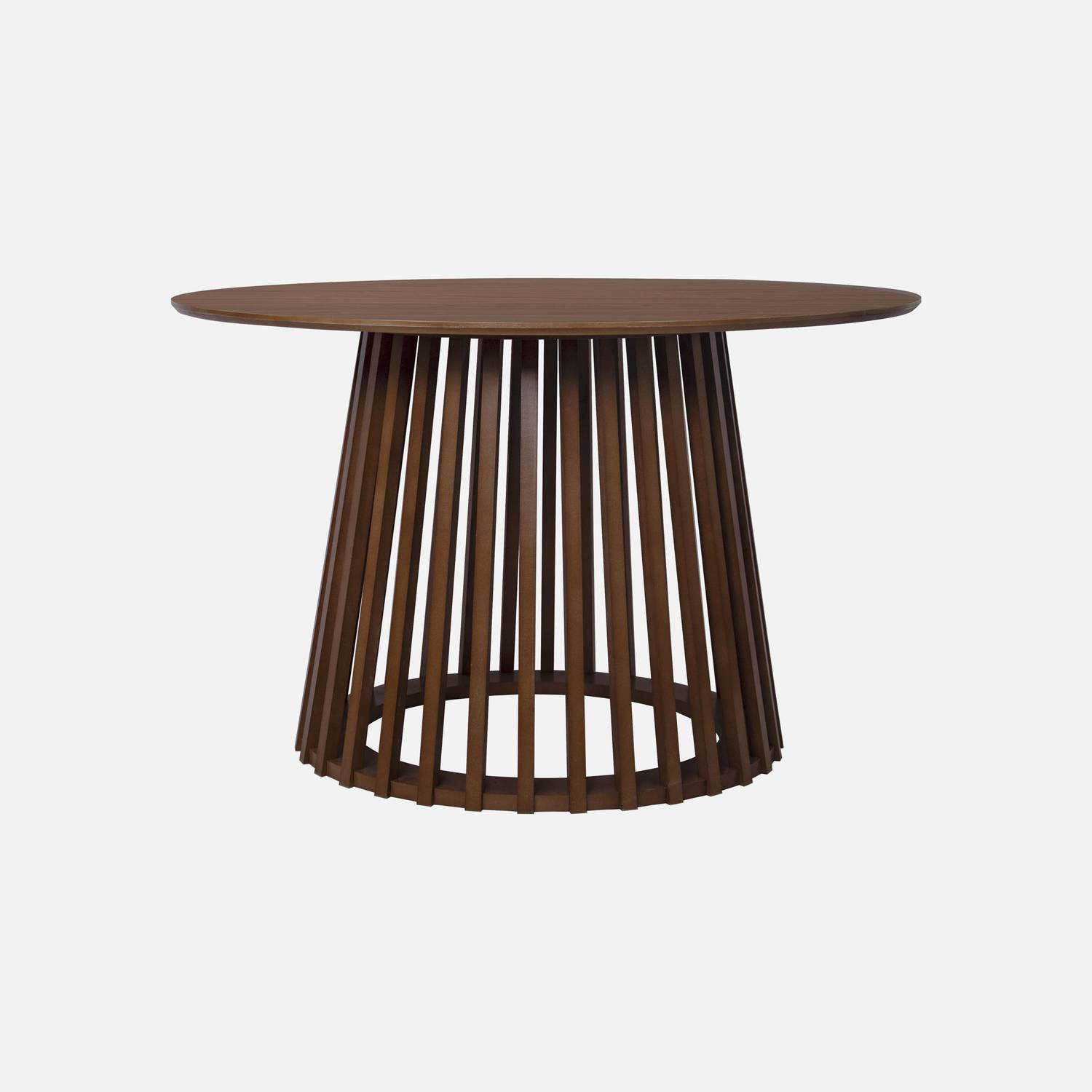 Eettafel met walnootkleurig houteffect, sparrenhouten poten, 4 zitplaatsen, Ø120cm Photo1