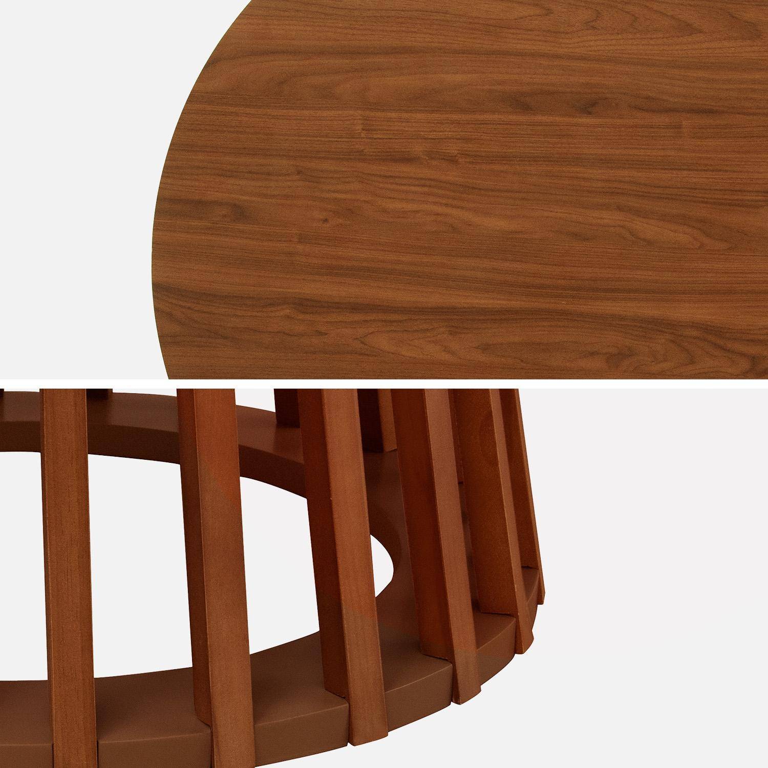 Table à manger effet bois noyer, pieds bois de sapin 4 places Ø120cm Photo4