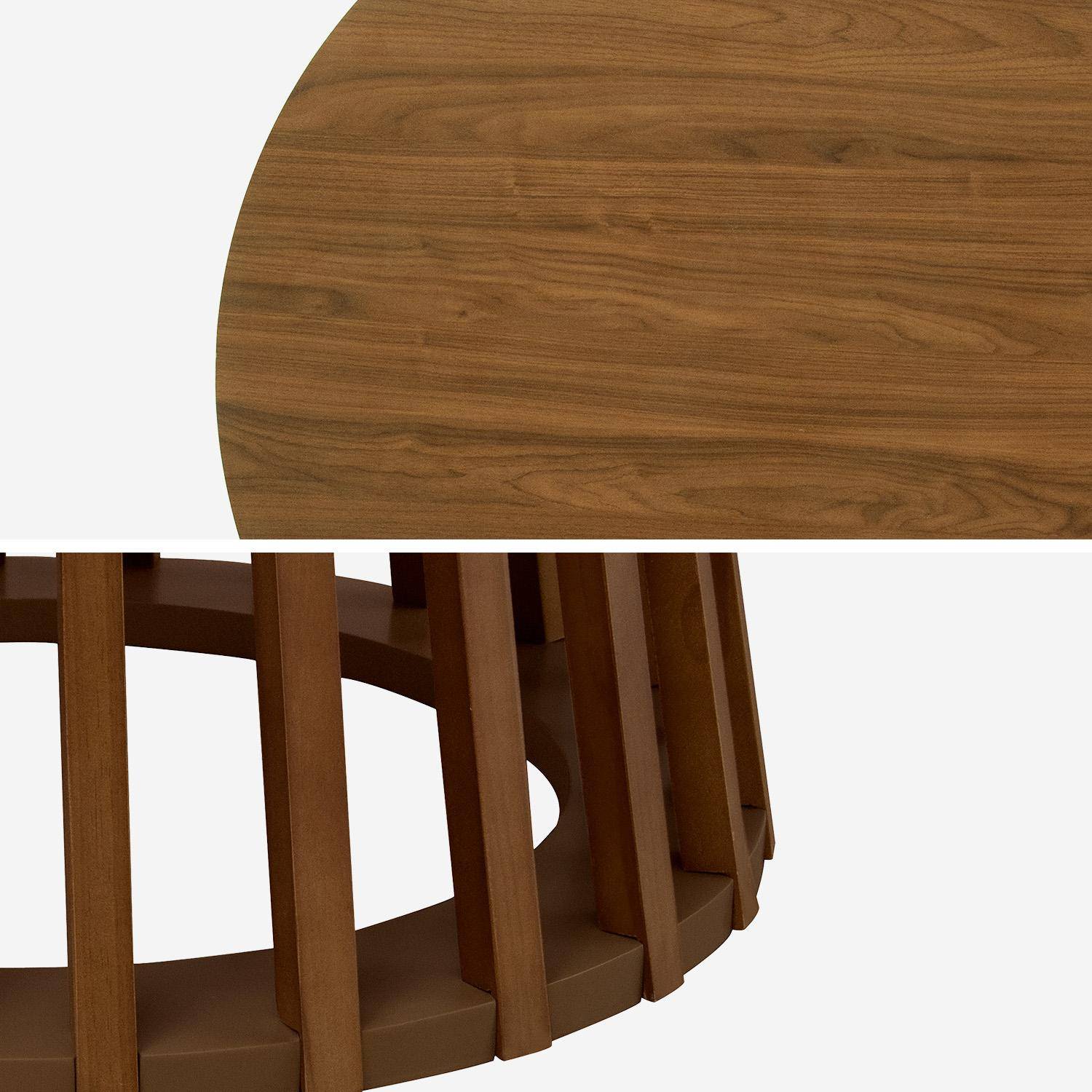 Eettafel met walnootkleurig houteffect, sparrenhouten poten, 4 zitplaatsen, Ø120cm Photo4