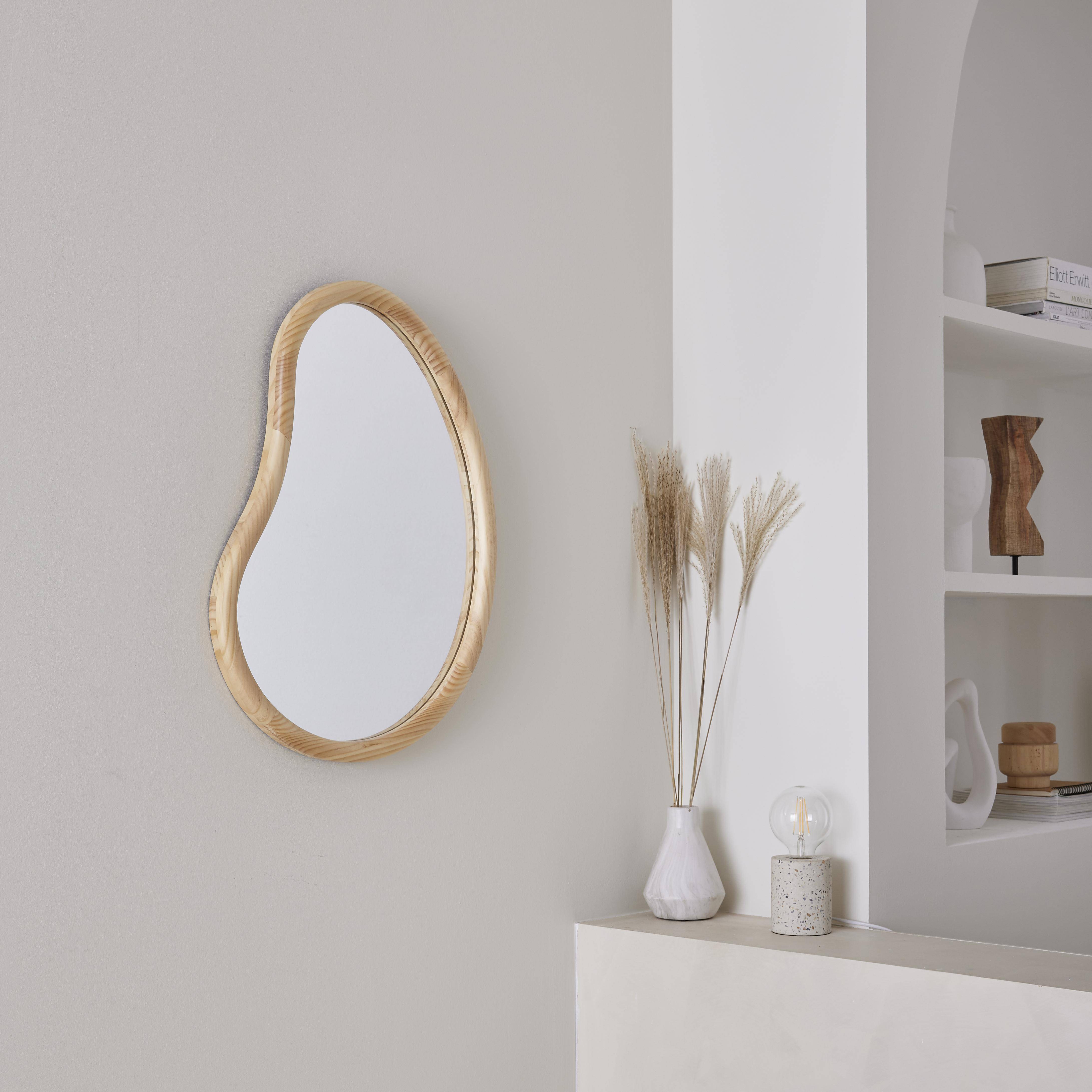 Miroir organique en bois de sapin 65cm épaisseur 3cm coloris naturel idéal entrée, chambre ou salle de bain,sweeek,Photo1