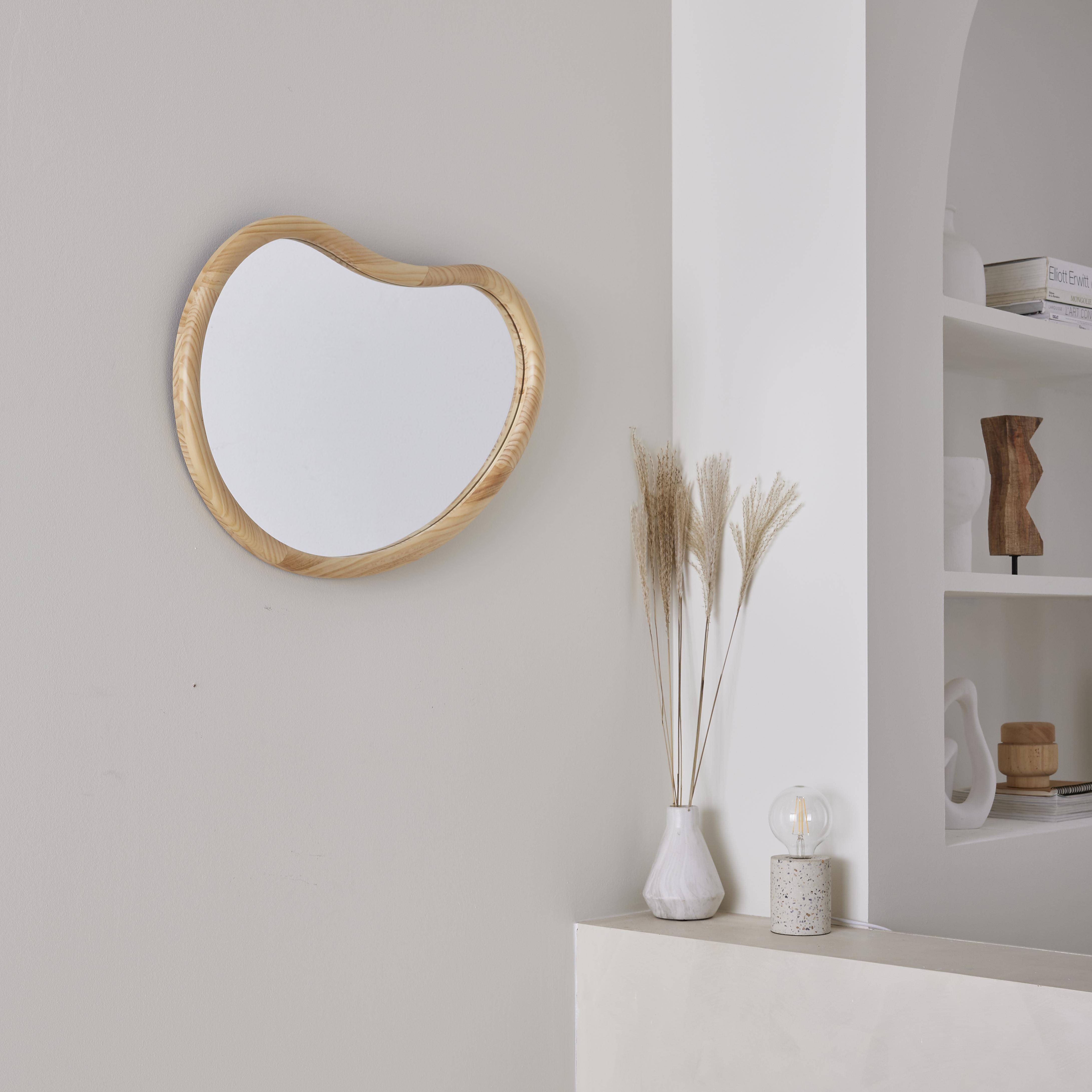 Organischer Spiegel aus Tannenholz 65cm 3cm dick naturfarben ideal für Eingang, Schlafzimmer oder Bad Photo2