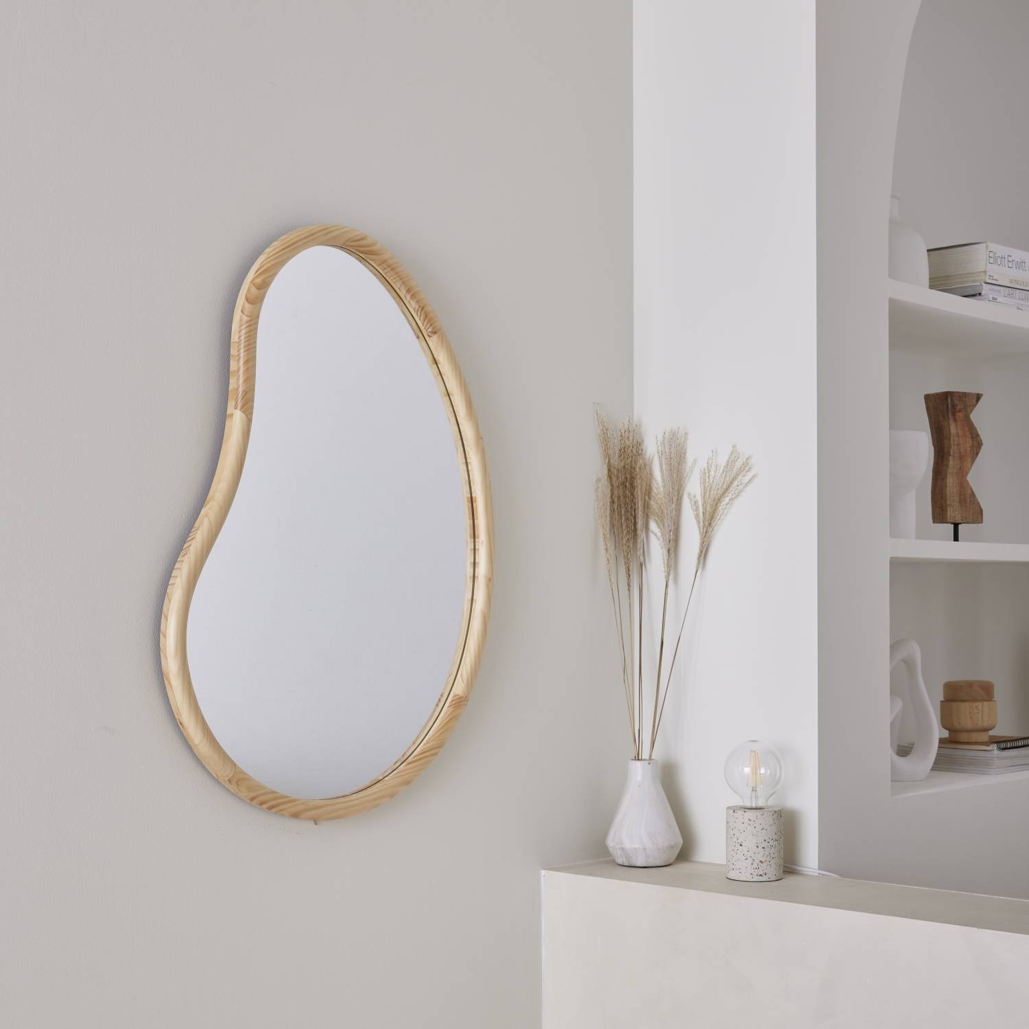 Espejo de madera de abeto, 85cm, Natural