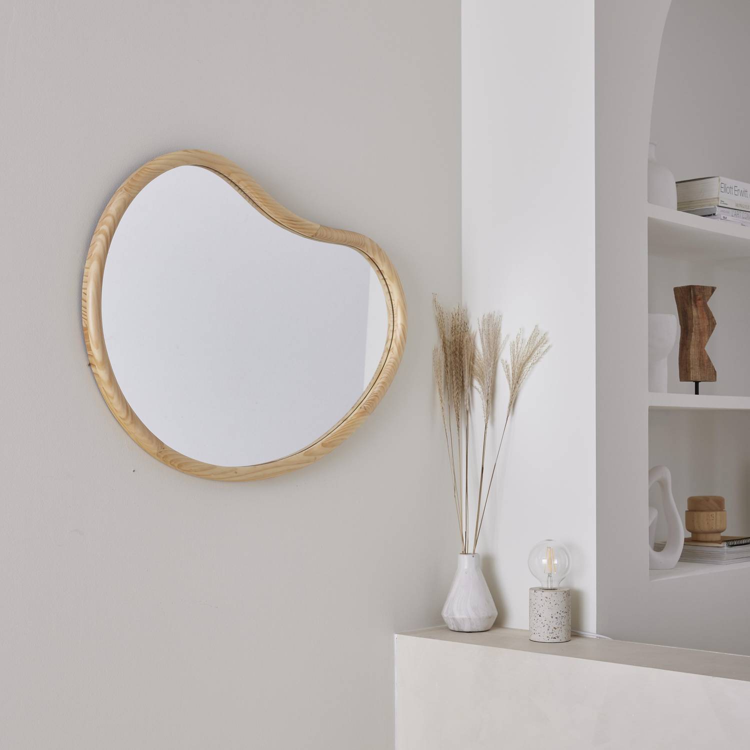 Organischer Spiegel aus Tannenholz 85cm 3cm dick naturfarben ideal für Eingang, Schlafzimmer oder Bad - Jacob Photo2