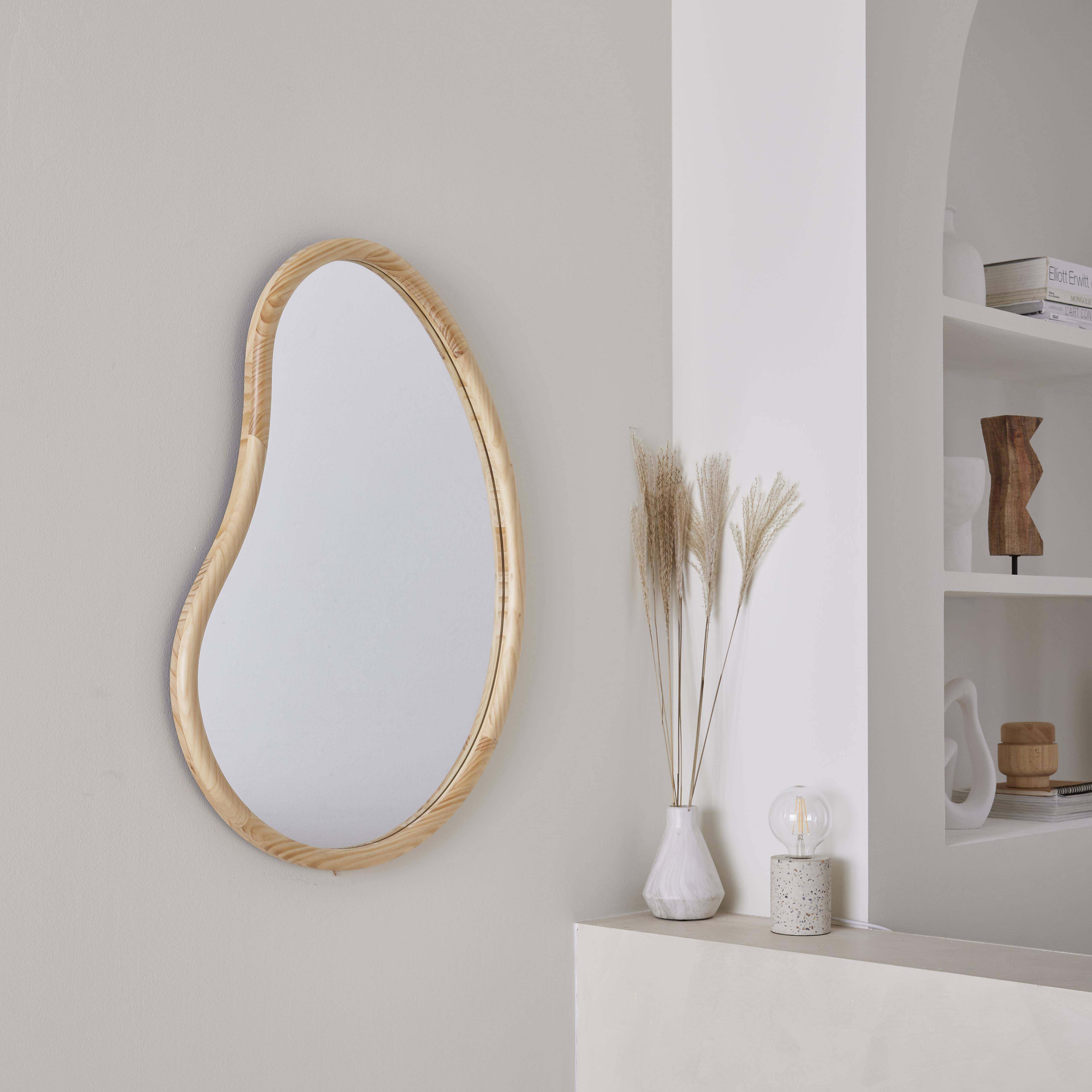 Miroir organique en bois de sapin 85cm épaisseur 3cm coloris naturel idéal entrée, chambre ou salle de bain Photo1