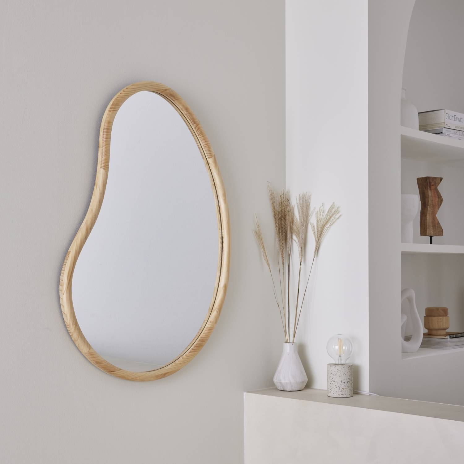 95cm wooden mirror, Natural