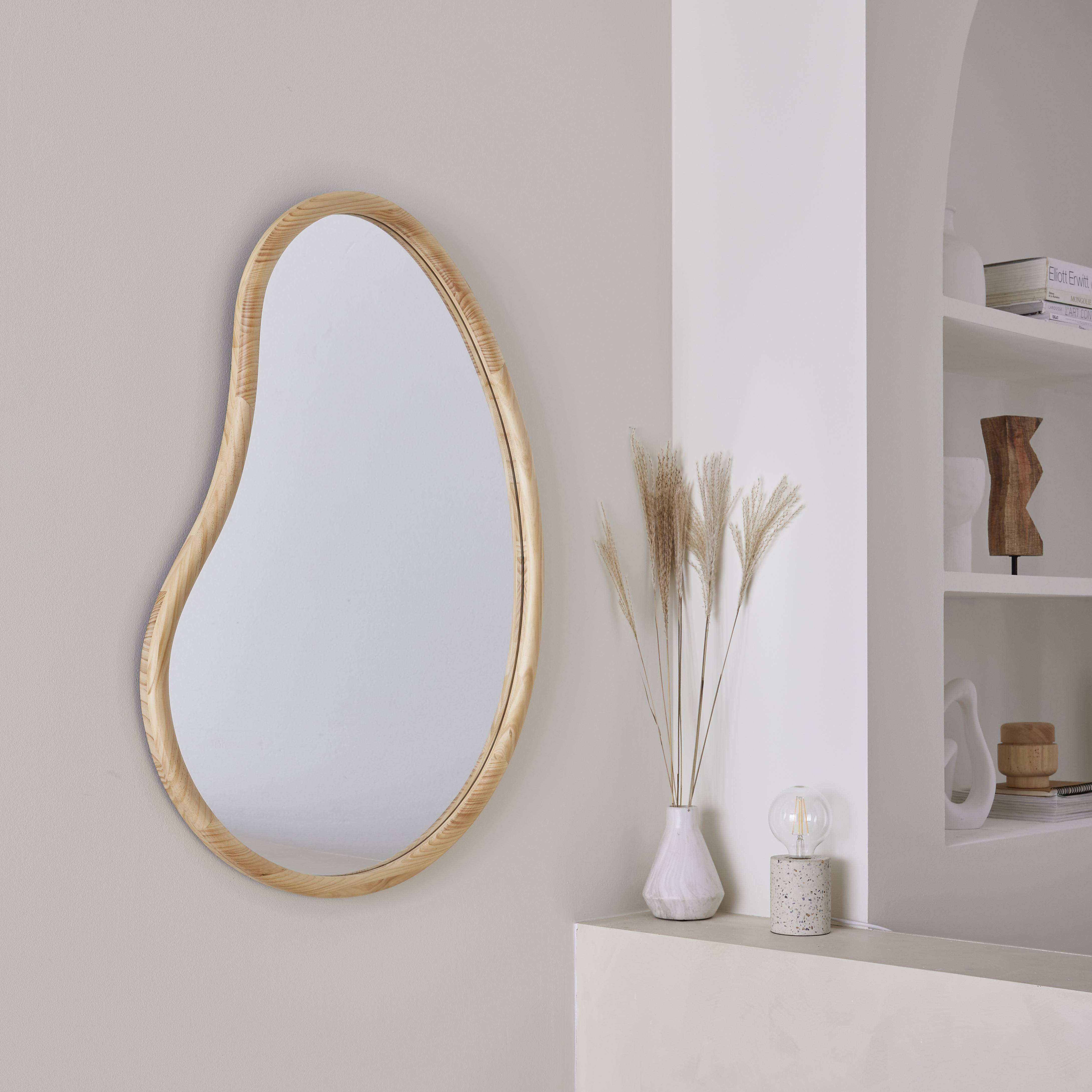 Miroir organique en bois de sapin 95cm épaisseur 3cm coloris naturel idéal entrée, chambre ou salle de bain,sweeek,Photo1