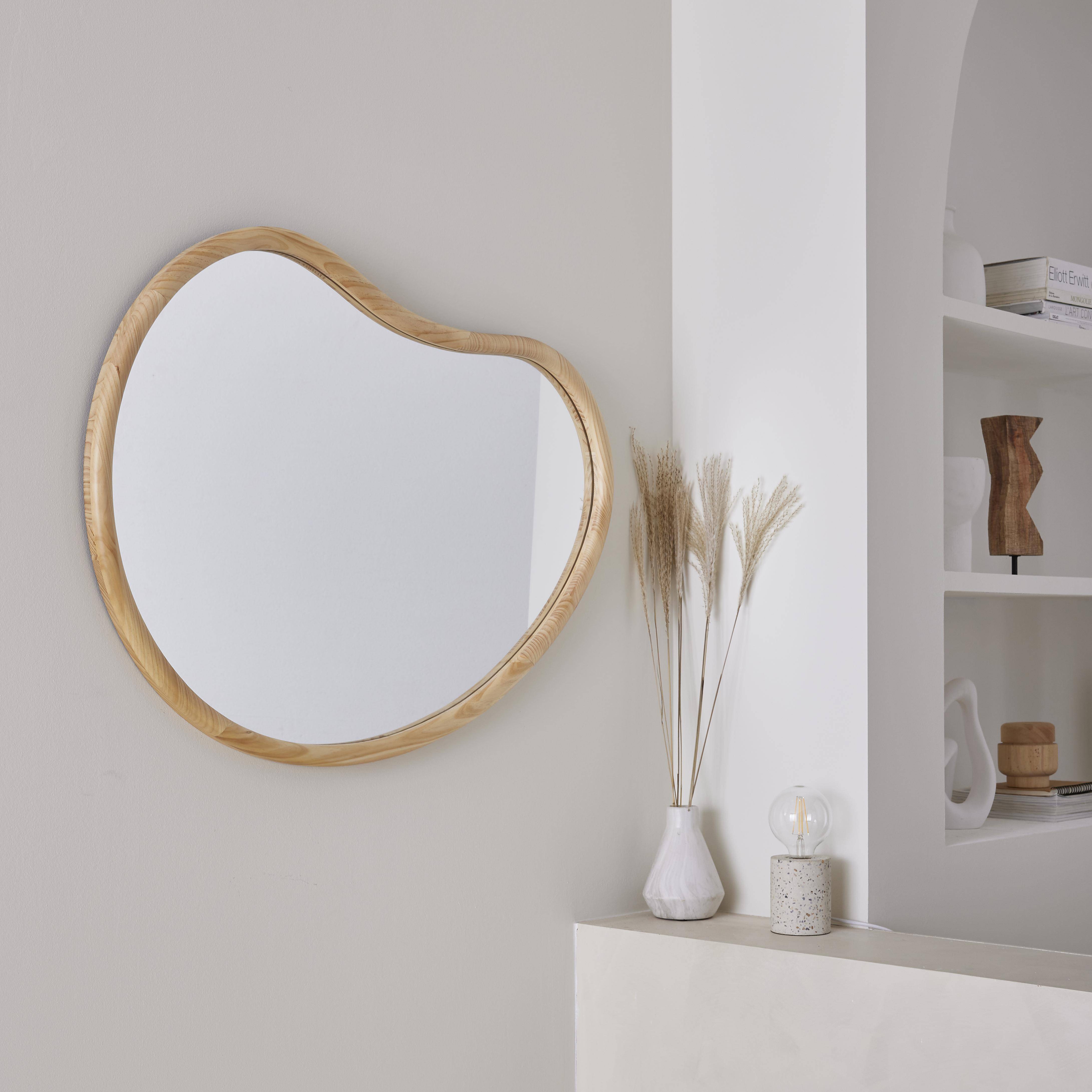 Miroir organique en bois de sapin 95cm épaisseur 3cm coloris naturel idéal entrée, chambre ou salle de bain Photo2