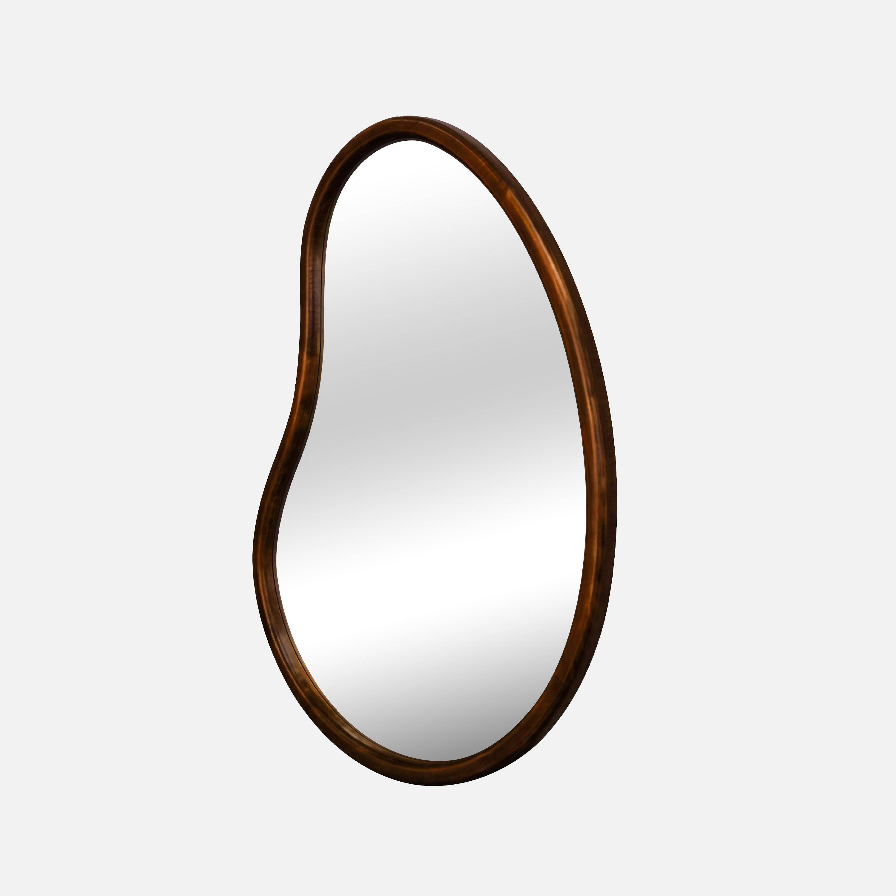 Miroir organique en bois de sapin 95cm épaisseur 3cm coloris noyer idéal entrée, chambre ou salle de bain Photo3