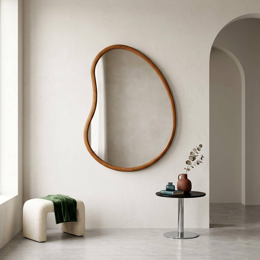 Organischer Spiegel aus Tannenholz 95cm, 3cm dick, nussbaumfarben, für Eingang, Schlafzimmer oder Badezimmer - Jacob Photo2