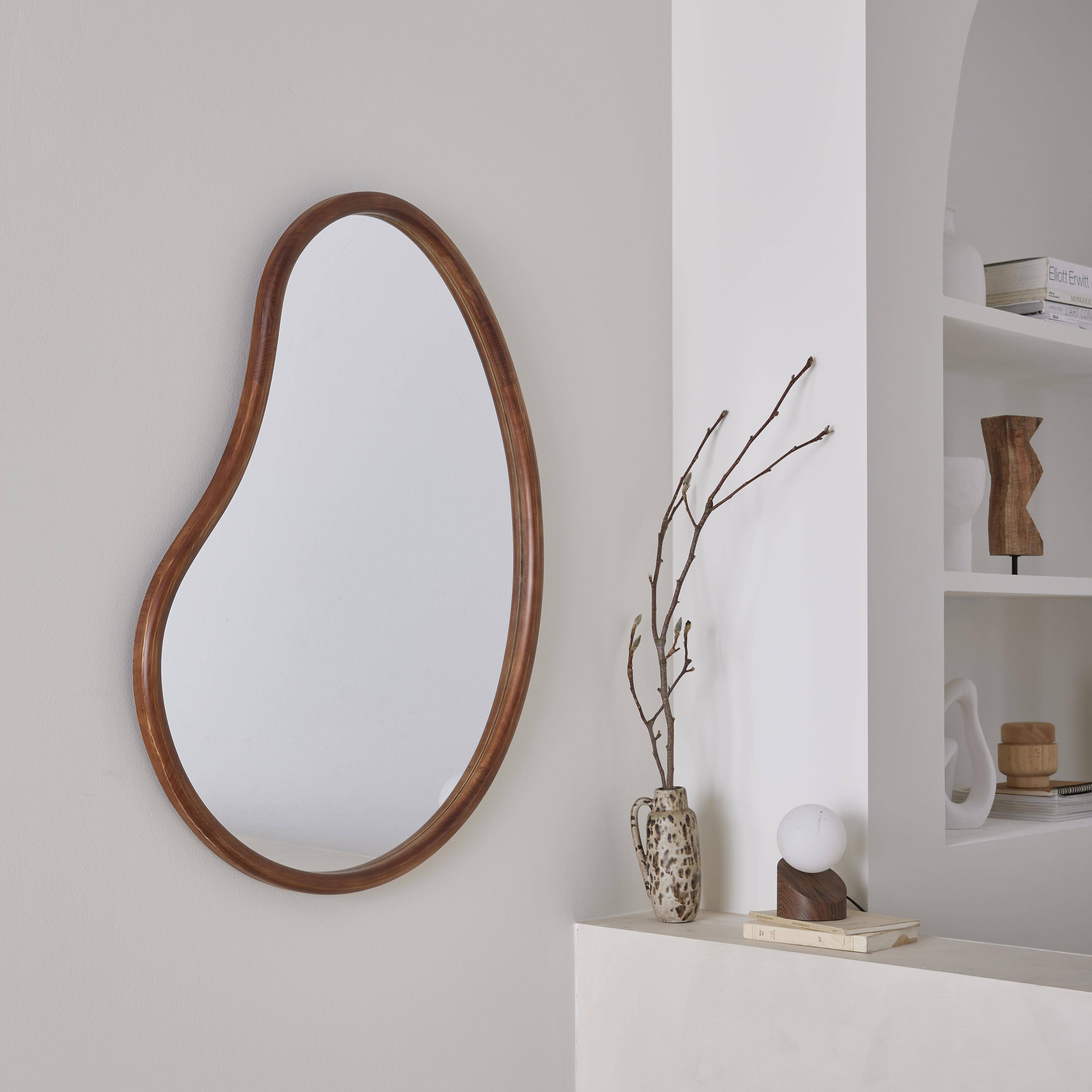 Miroir organique en bois de sapin 95cm épaisseur 3cm coloris noyer idéal entrée, chambre ou salle de bain,sweeek,Photo1