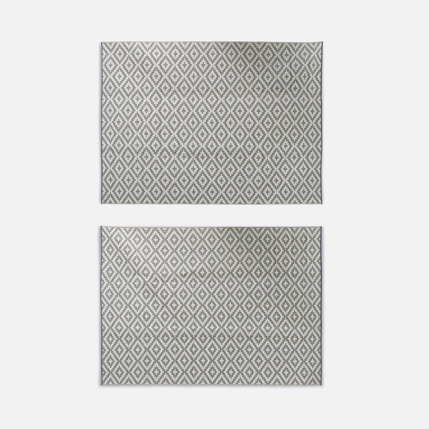 Tapis d’extérieur 270x360cm STOCKHOLM - Rectangulaire, motif losanges kaki, jacquard, réversible, indoor / outdoor, Photo2