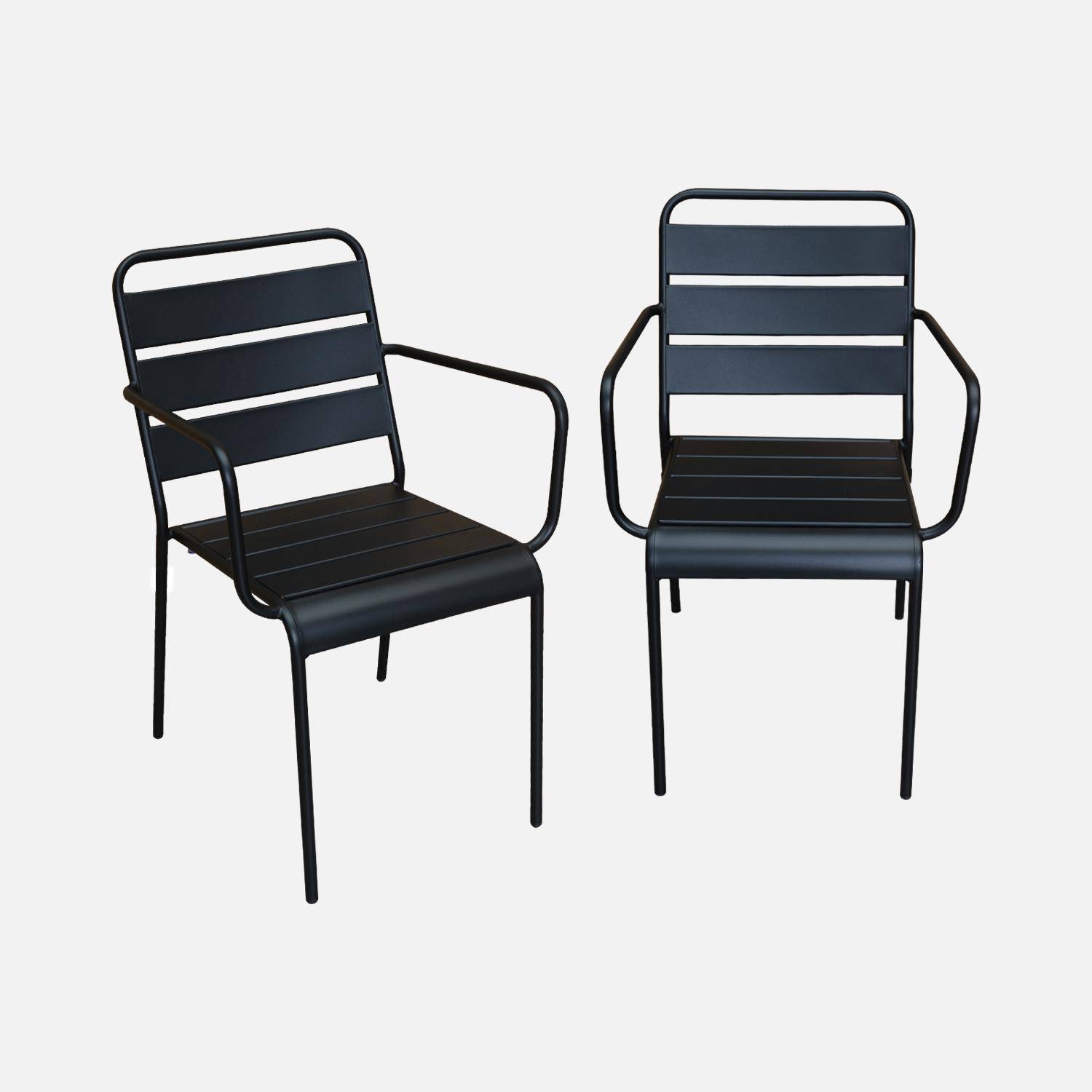 Lot de 2 fauteuils intérieur / extérieur en métal peinture antirouille empilables coloris noir,sweeek,Photo1