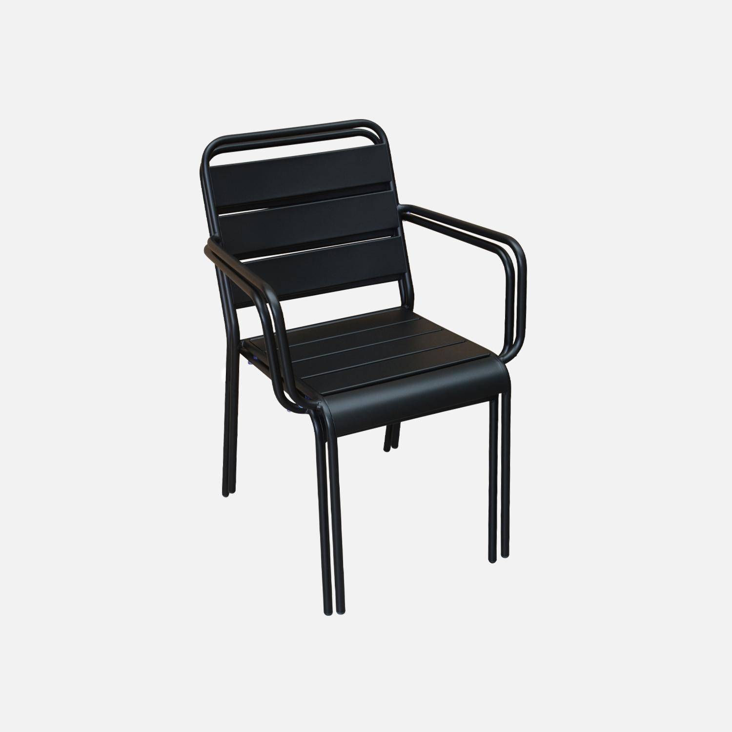 Lot de 2 fauteuils intérieur / extérieur en métal peinture antirouille empilables coloris noir Photo3