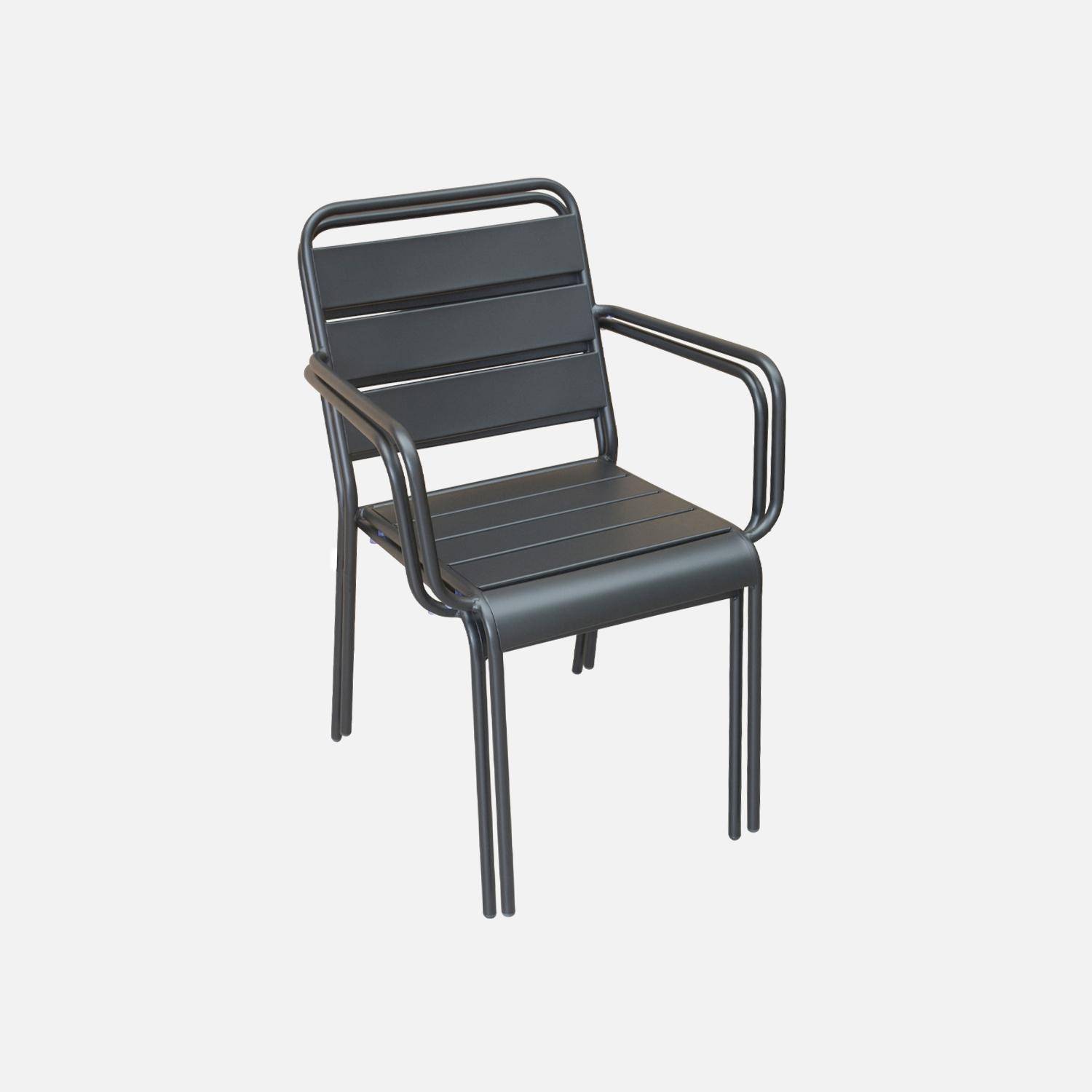 Lot de 2 fauteuils intérieur / extérieur en métal peinture antirouille empilables coloris gris,sweeek,Photo3