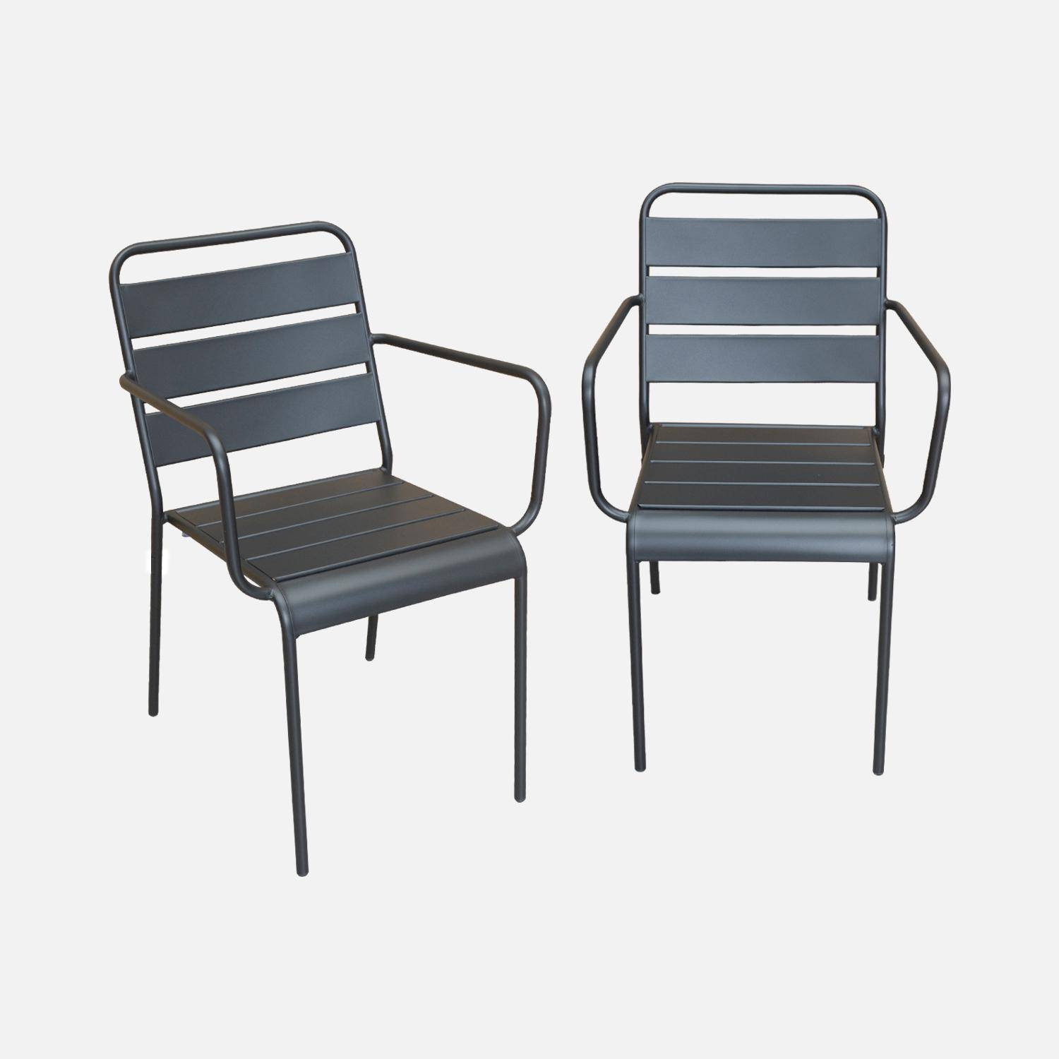 Lot de 2 fauteuils intérieur / extérieur en métal peinture antirouille empilables coloris gris,sweeek,Photo1