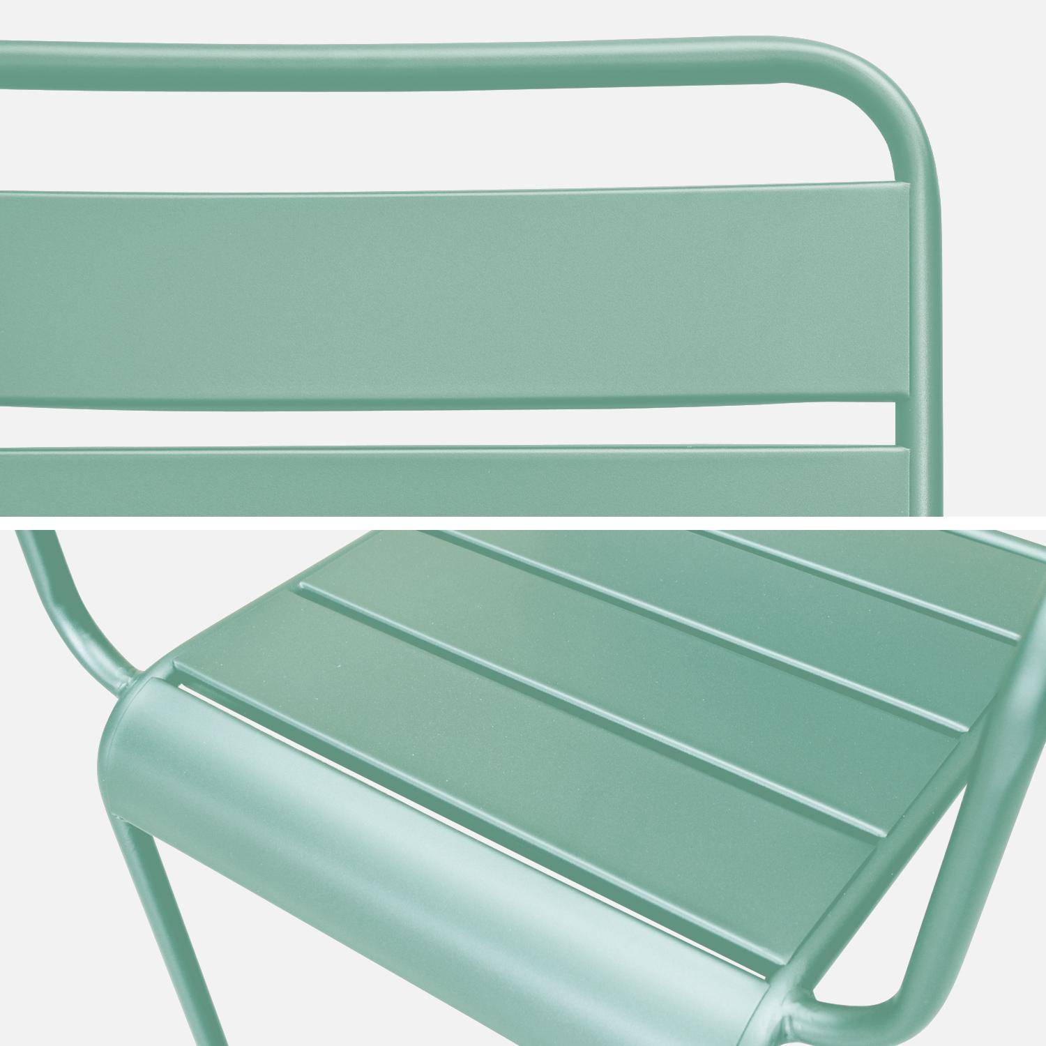 2er Set stapelbare Sessel aus Metall mit Rostschutzanstrich für den Innen- und Außenbereich, in jadegrün - Riviera Photo4