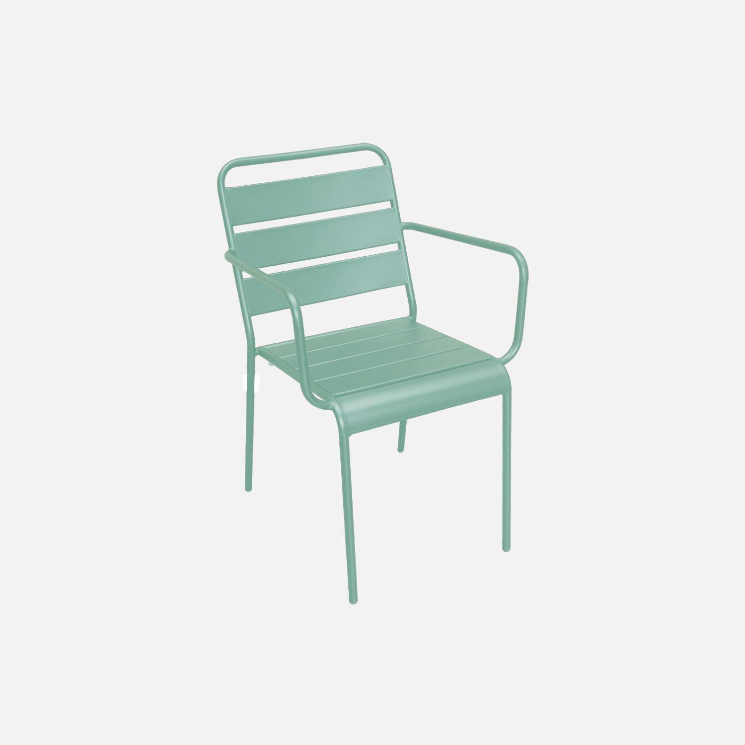 Set van 2 stapelbare jadegroen metalen stoelen voor binnen of buiten,sweeek,Photo2