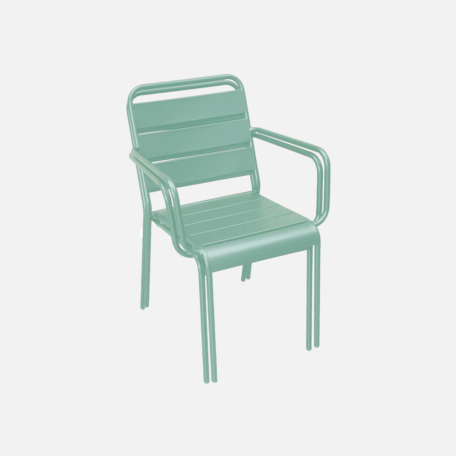 Set van 2 stapelbare jadegroen metalen stoelen voor binnen of buiten,sweeek,Photo3