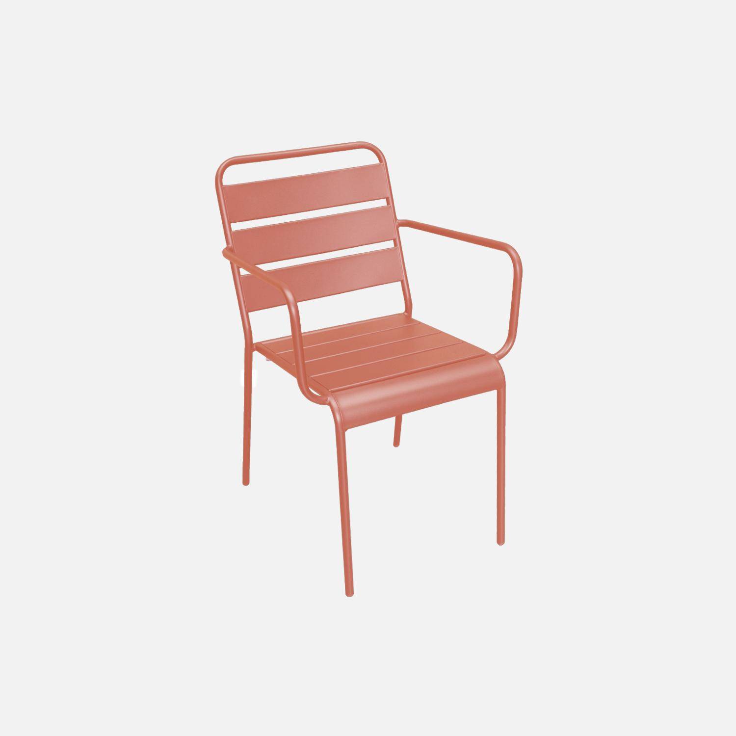 Set van 2 stapelbare zalmroze metalen stoelen voor binnen of buiten,sweeek,Photo2