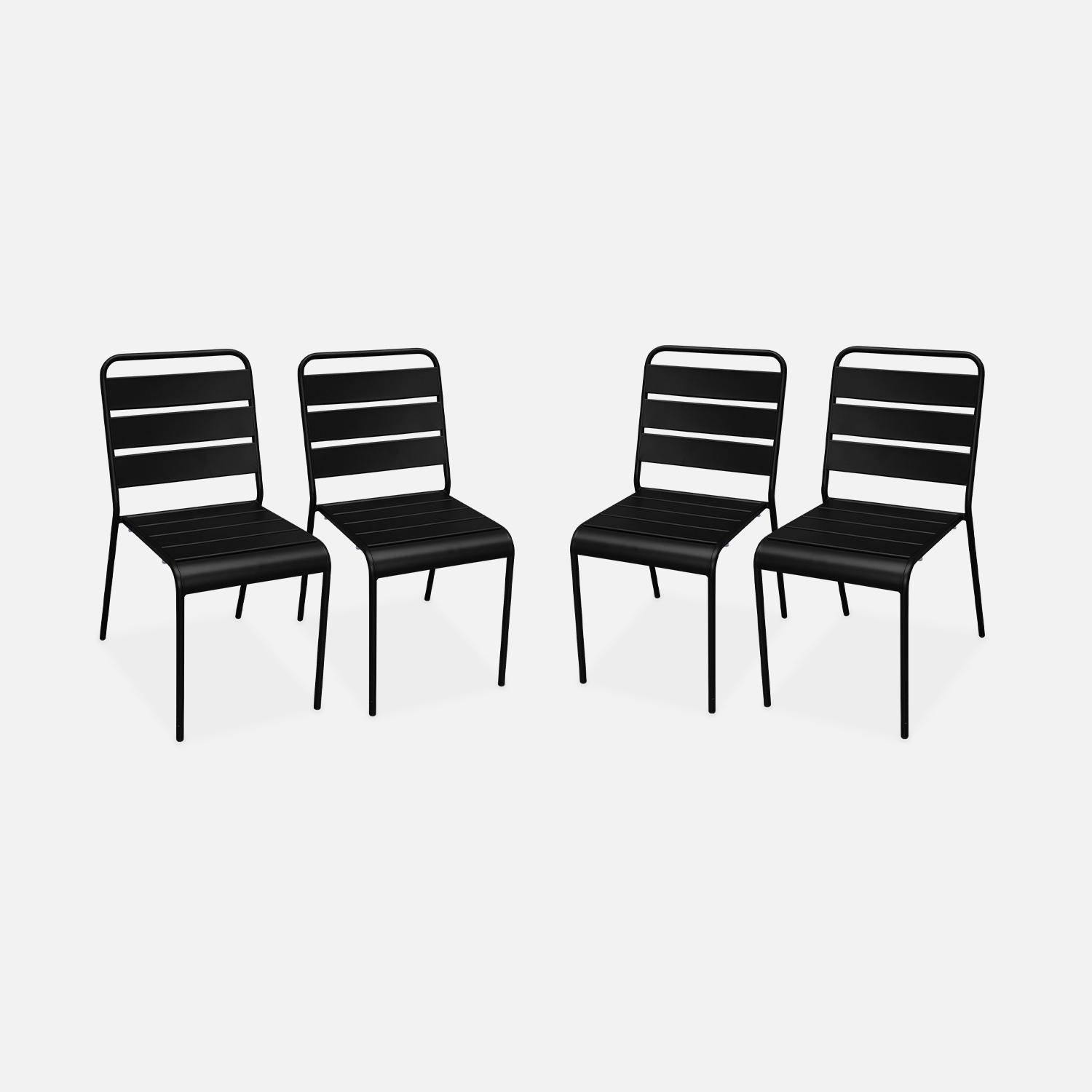 Lot de 4 chaises intérieur / extérieur en métal peinture antirouille empilables coloris noir,sweeek,Photo1