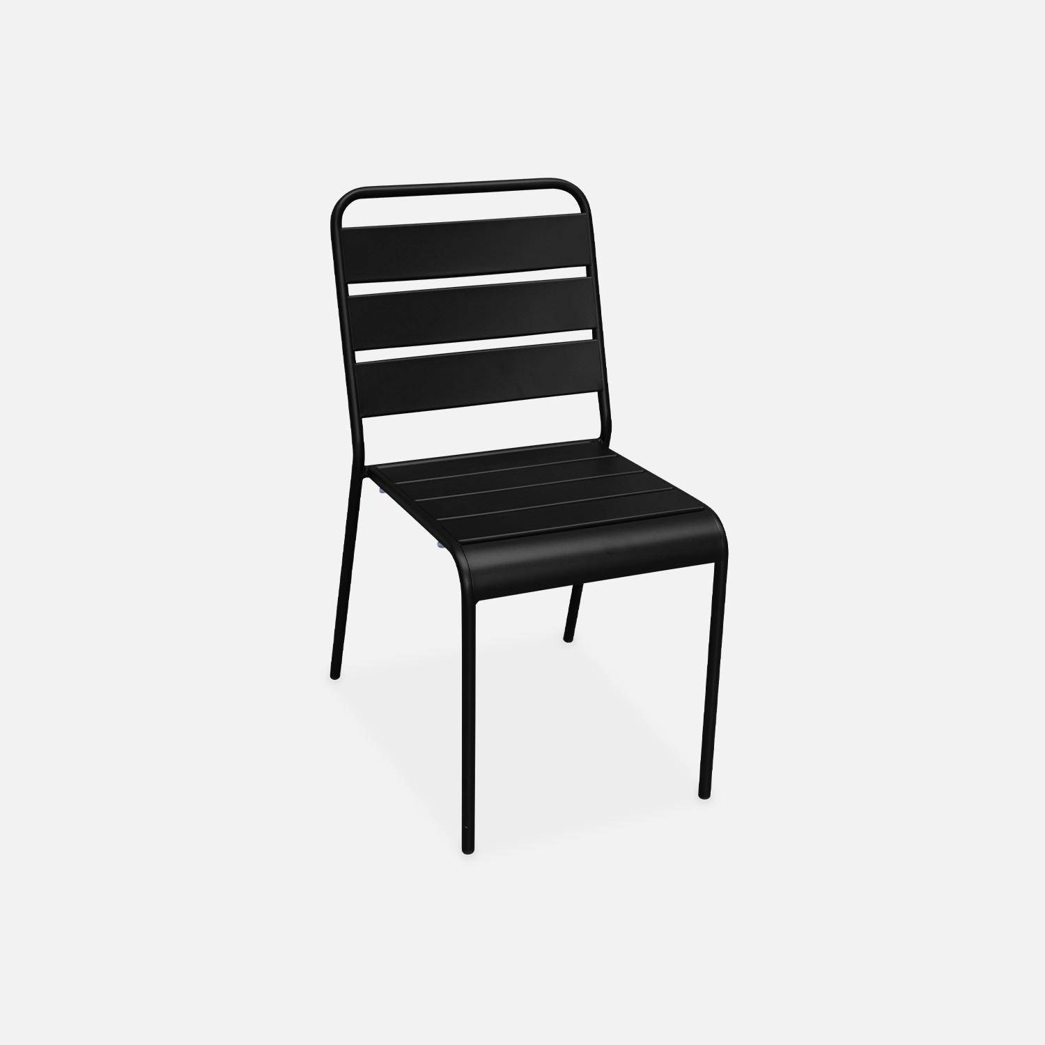 Lot de 4 chaises intérieur / extérieur en métal peinture antirouille empilables coloris noir,sweeek,Photo2