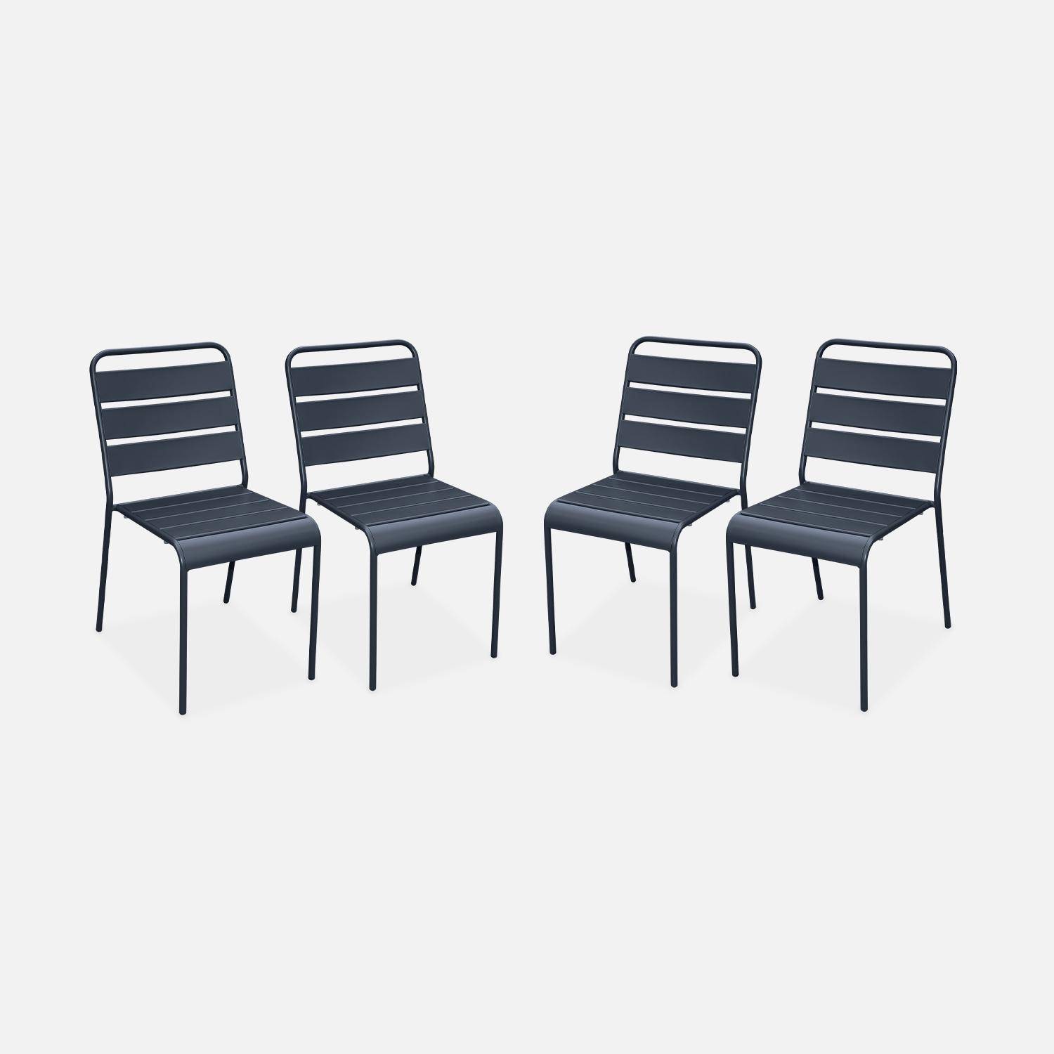 Set van 4 stapelbare metalen stoelen voor binnen en buiten, roestbestendige lak in grijs,sweeek,Photo1