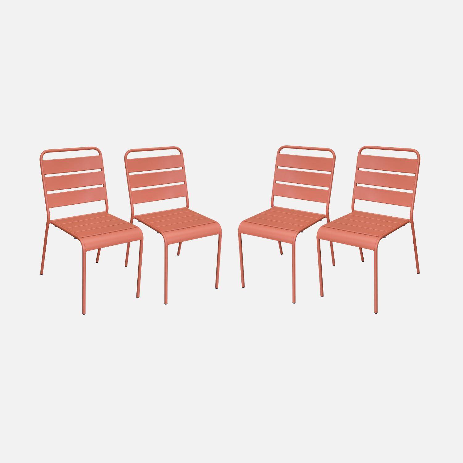 Lot de 4 chaises intérieur / extérieur en métal peinture antirouille empilables coloris rose saumon Photo1