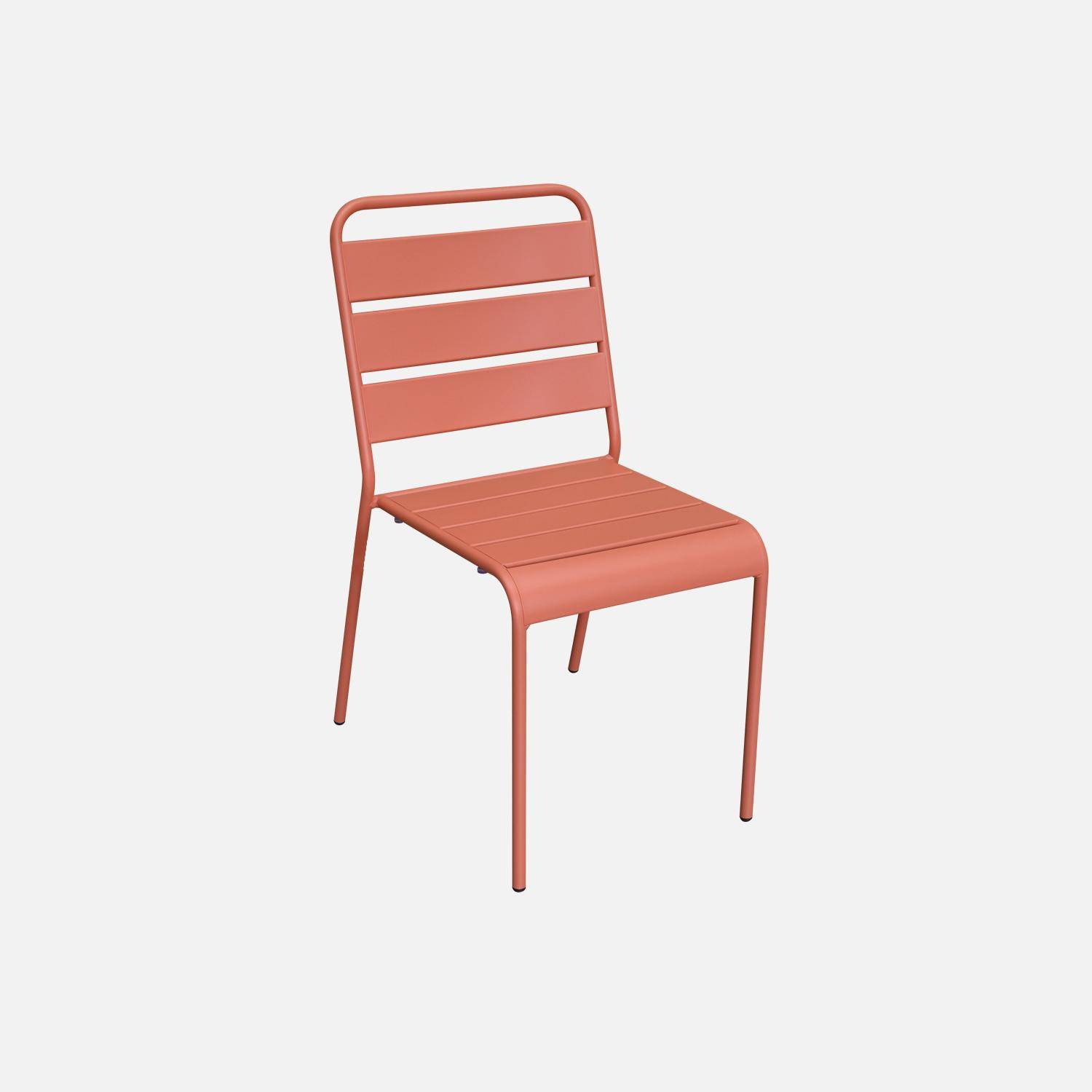 Lot de 4 chaises intérieur / extérieur en métal peinture antirouille empilables coloris rose saumon Photo2