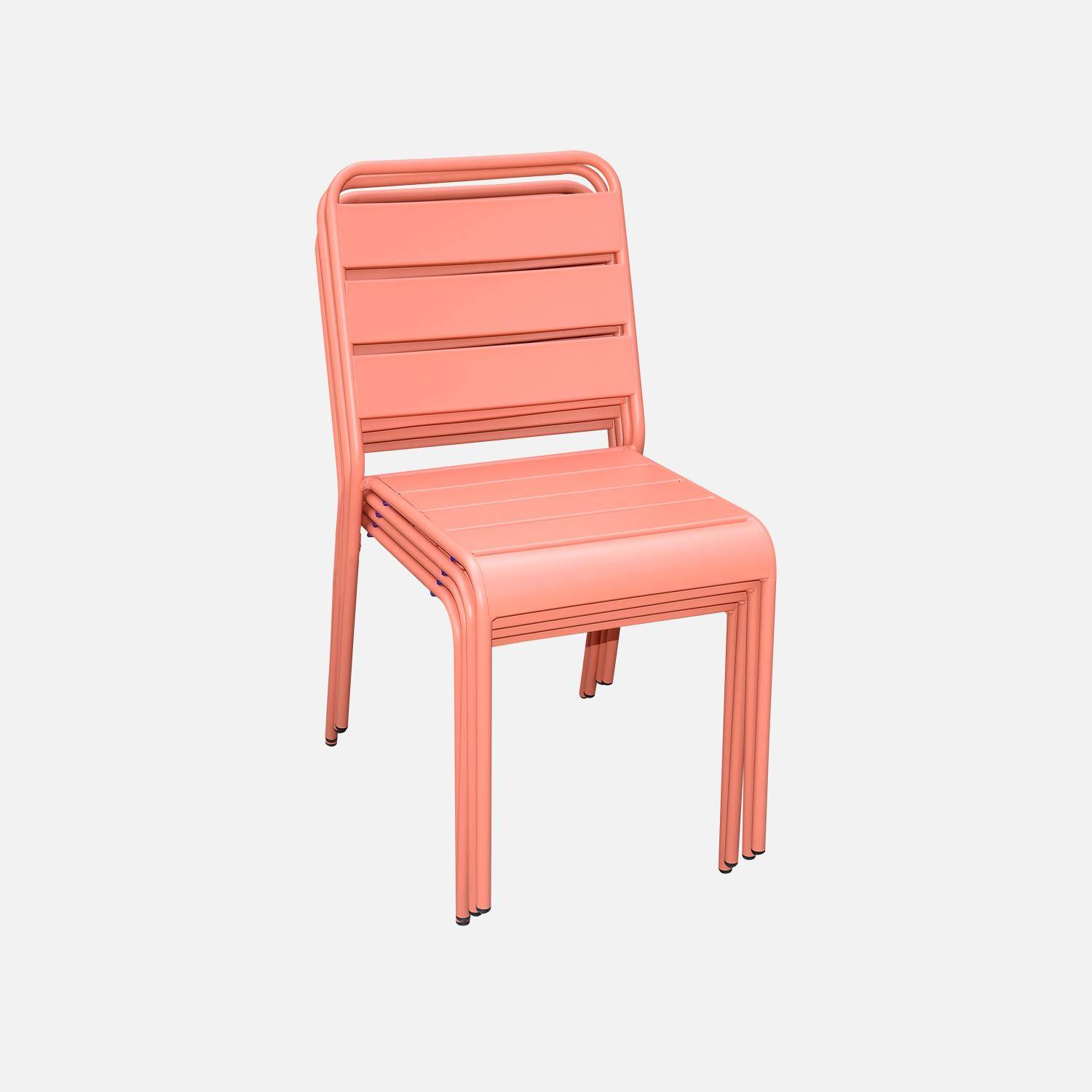 Lot de 4 chaises intérieur / extérieur en métal peinture antirouille empilables coloris rose saumon Photo3