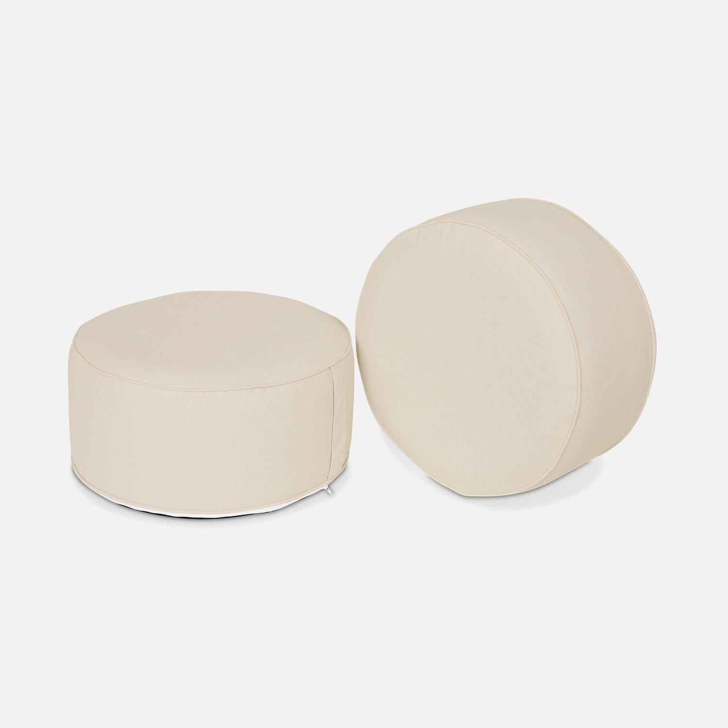 Set di 2 pouf gonfiabili beige sfoderabili, per interni o esterni, resistenti all'acqua e ai raggi UV, con maniglia di trasporto Photo2