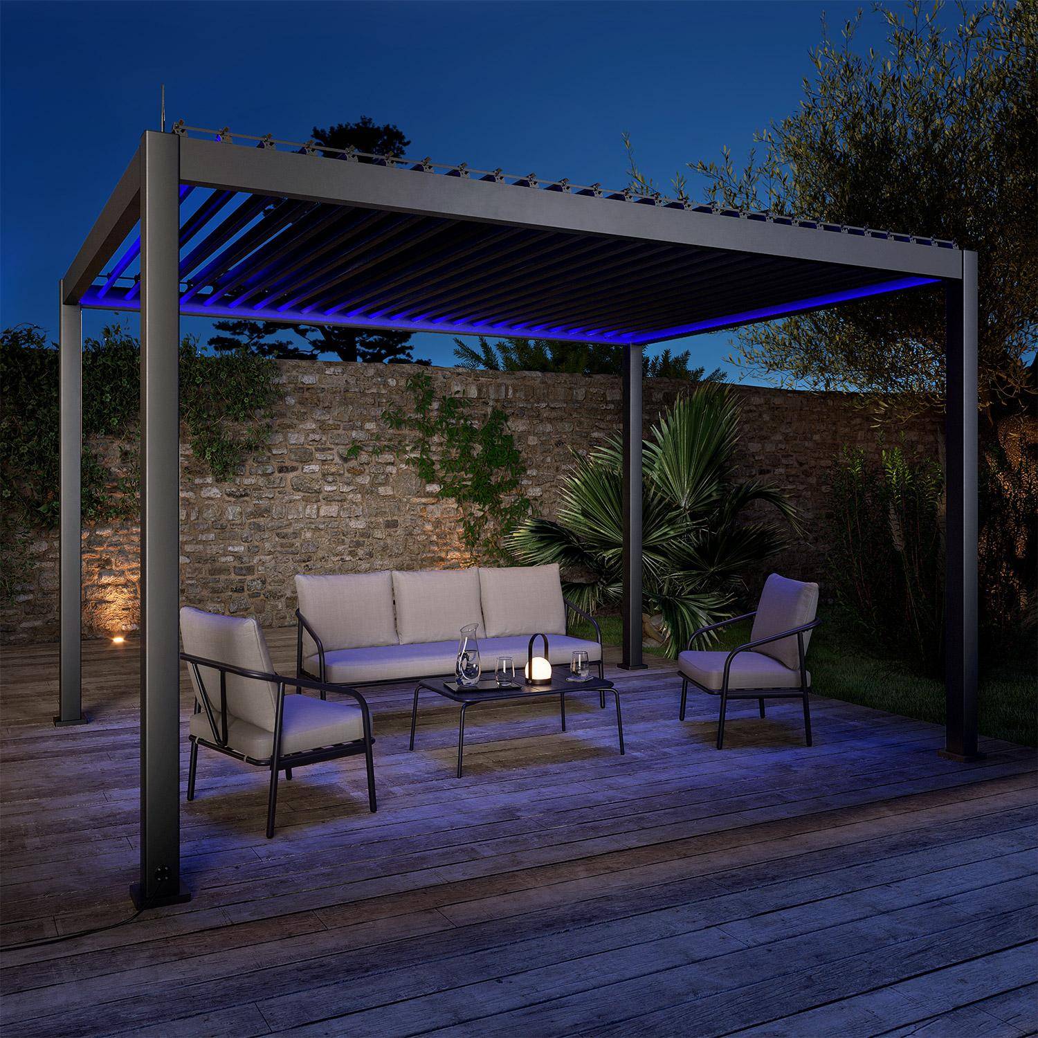 3x4m Pérgola bioclimática de aluminio con iluminación LED, Triomphe 3x4m LED, Antracita, 391x301x250 cm Photo1