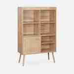 5-shelf bookcase, 2 sliding doors, wood and cane effect Photo3
