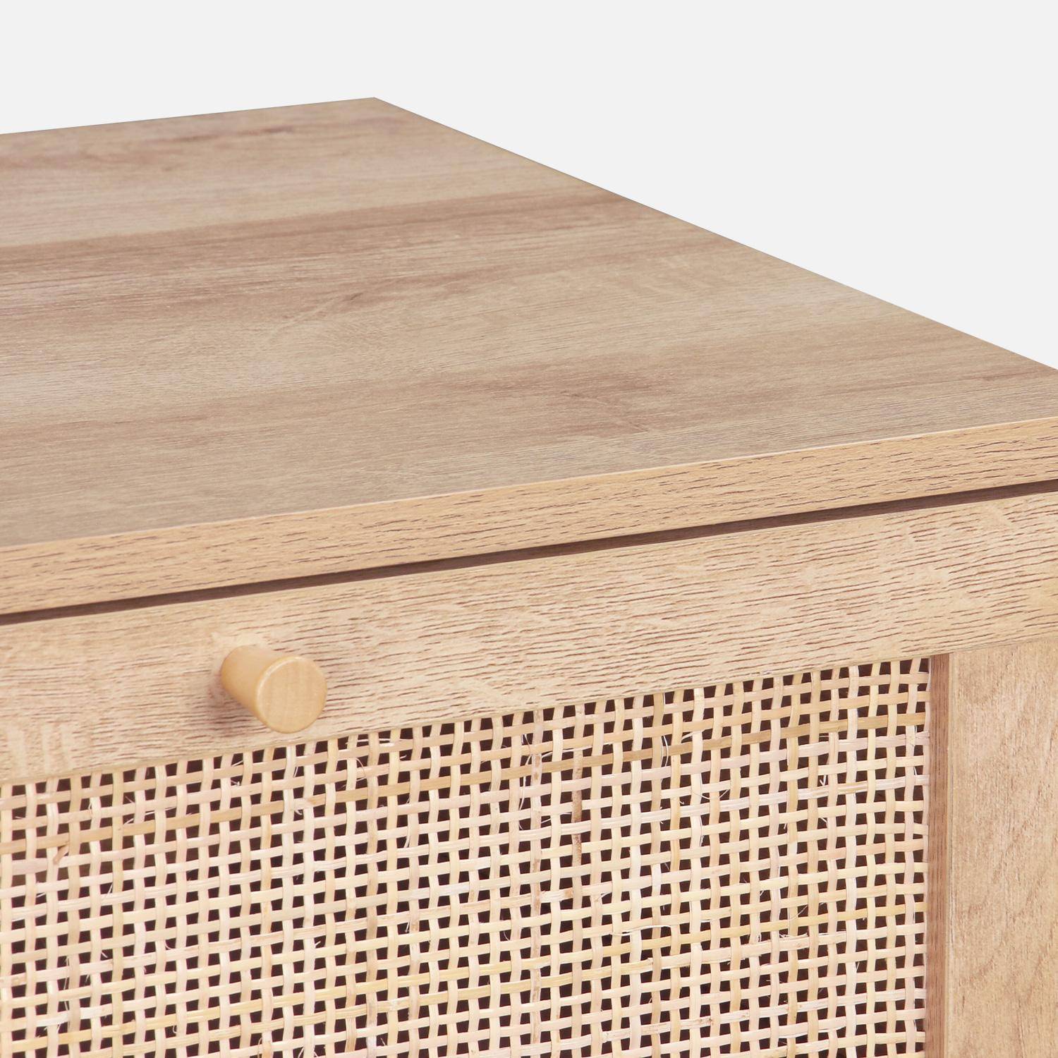 Commode chiffonnier 4 tiroirs effet bois et cannage  Photo5