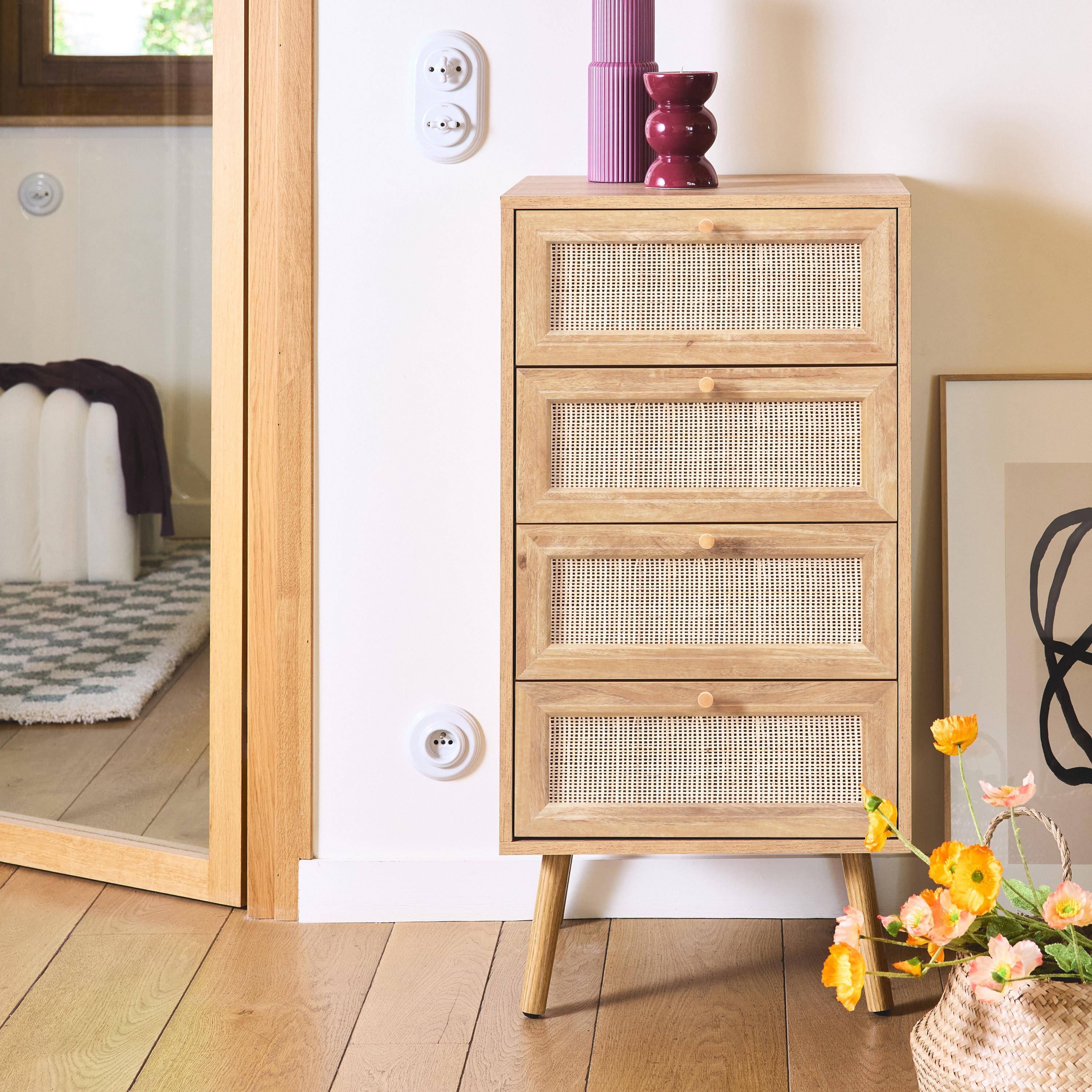 Ladekast 4 lades met hout- en rotanlook Photo1