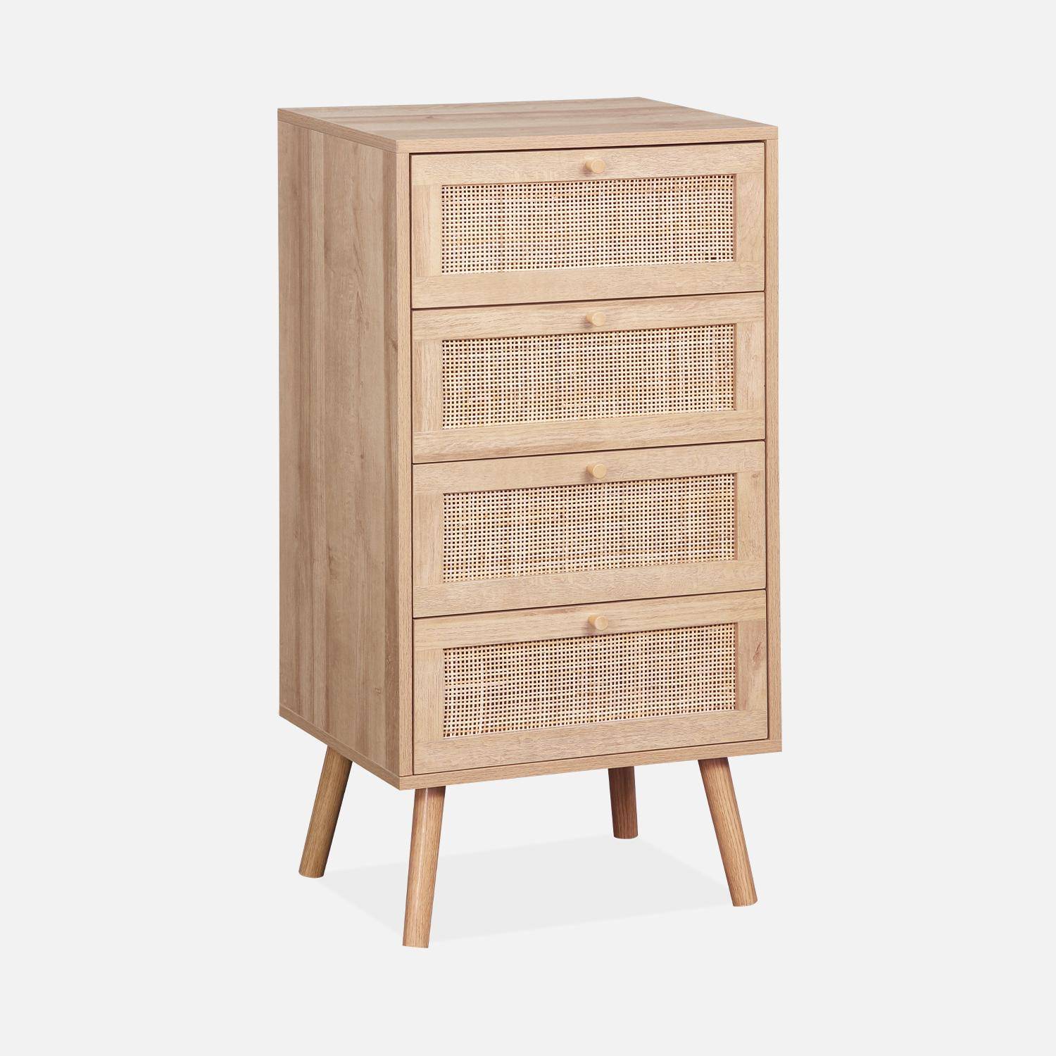 Commode chiffonnier 4 tiroirs effet bois et cannage ,sweeek,Photo3