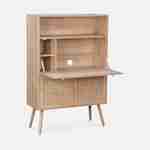 Secretary desk, 2 cane doors, shelves, wood effect, spruce legs Photo1