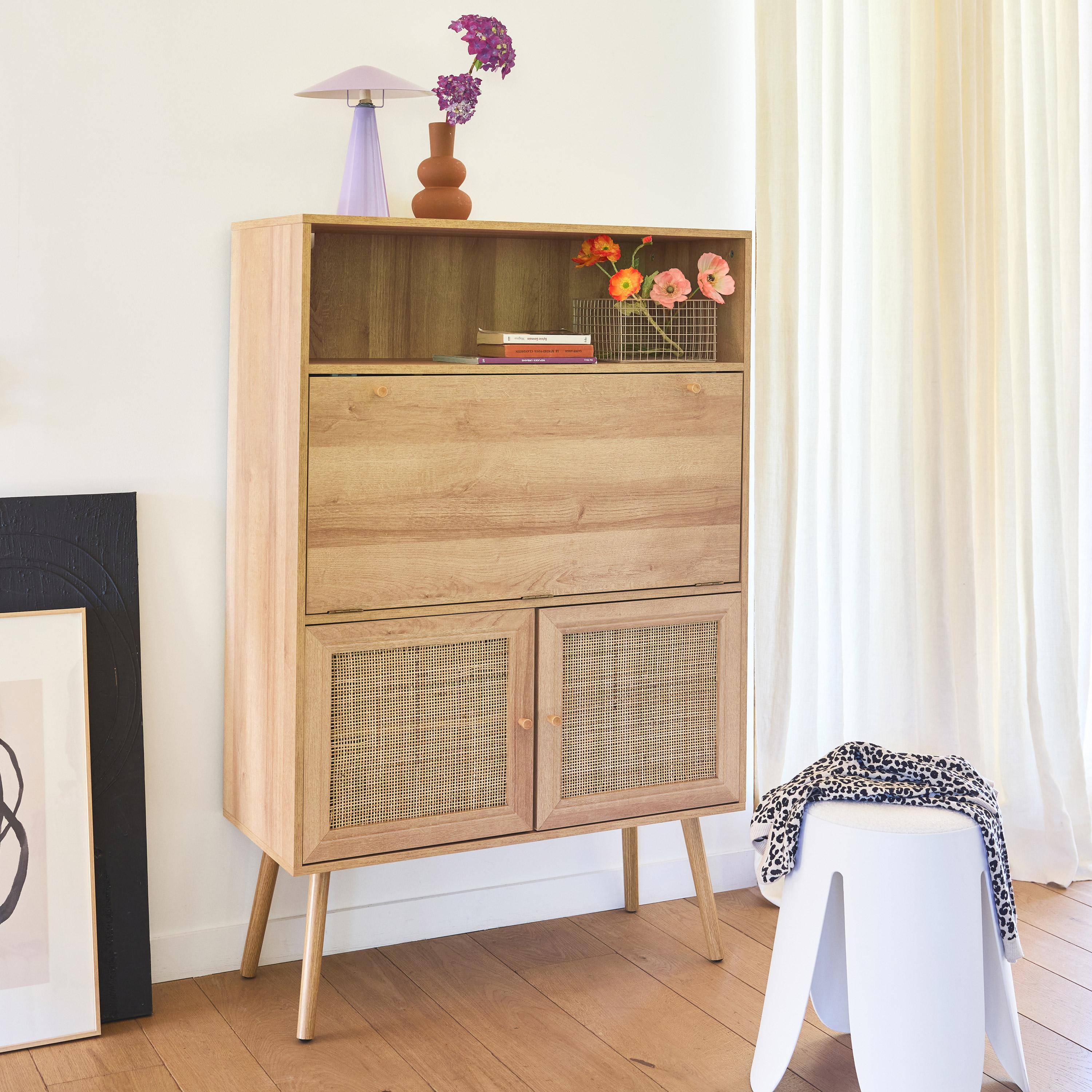 Schreibtisch Sekretr mit Rattan-Geflecht 90cm natur I sweeek