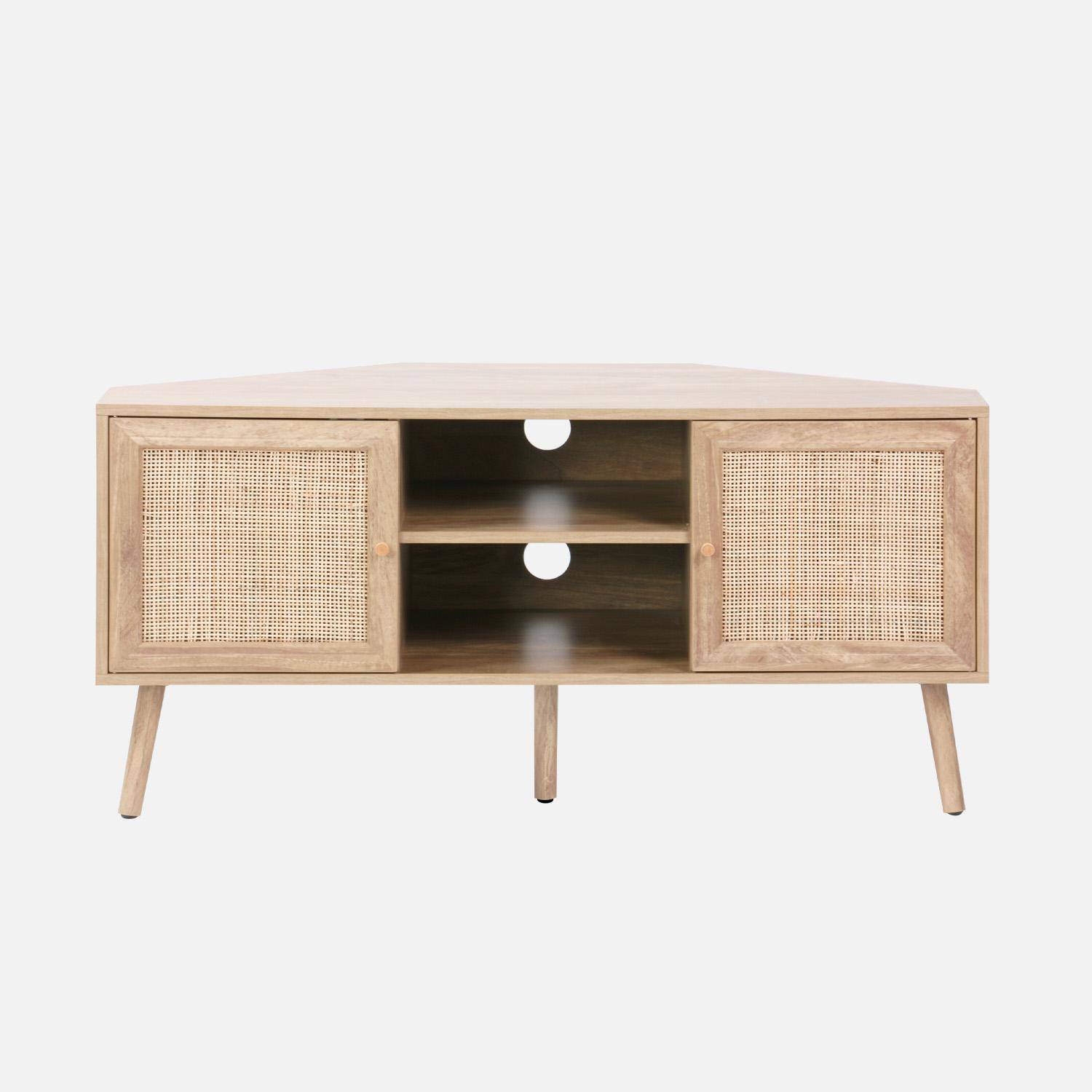 Wood and cane decor corner TV unit, 2 doors, 1 shelf, 115cm Photo5